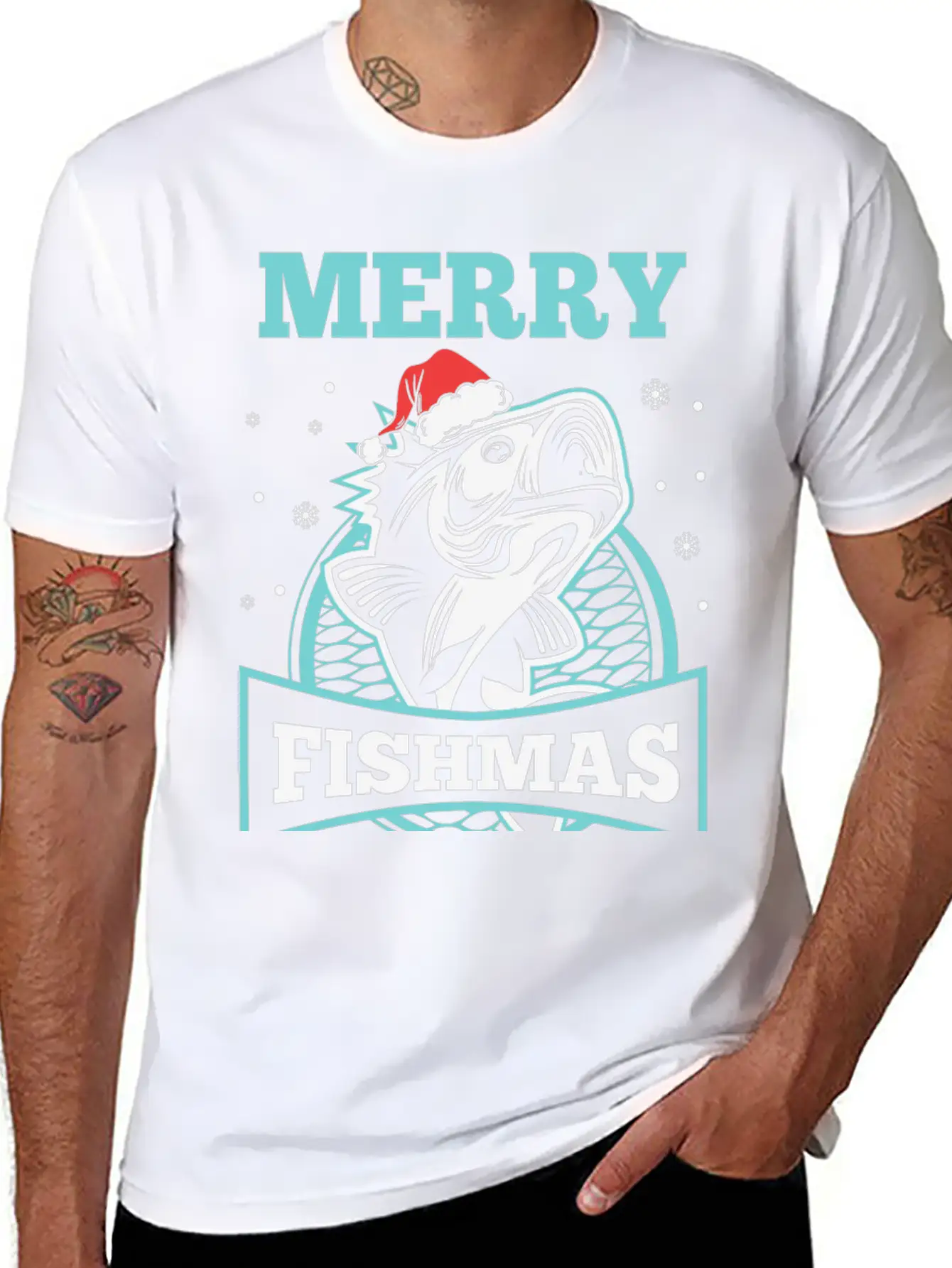 Merry Fishmass Funny Xmas Gift For Fishers Stylish Everyday T-Shirt – Unisex Basic Cotton Tee
