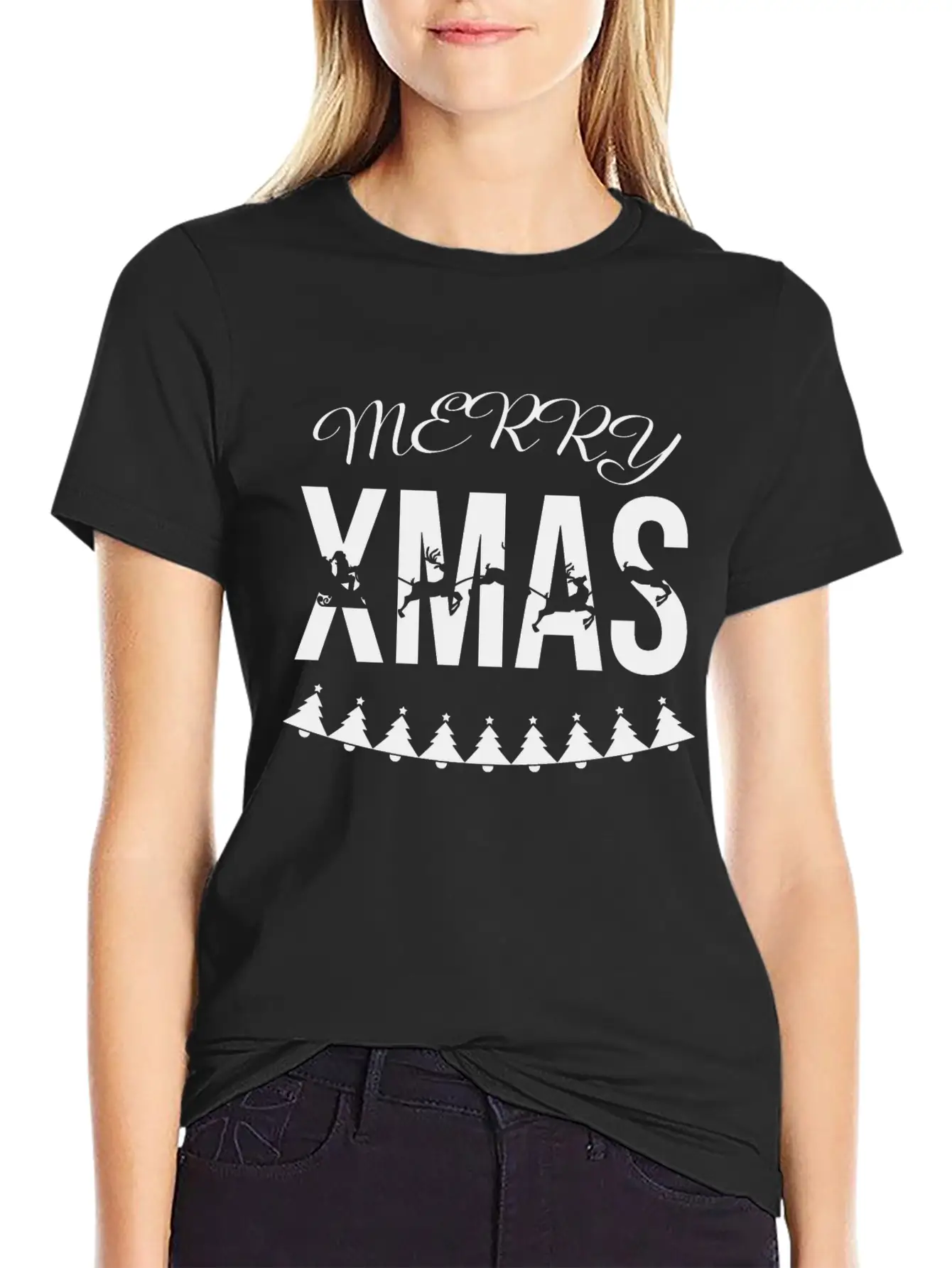 MERRY XMAX - Reindeer Sleigh (b) Casual Graphic T-Shirt – Simple And Comfortable Daily Wear