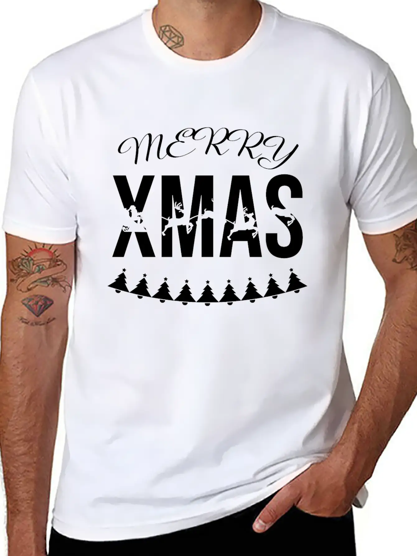 MERRY XMAX - Reindeer Sleigh (b) Casual Graphic T-Shirt – Simple And Comfortable Daily Wear