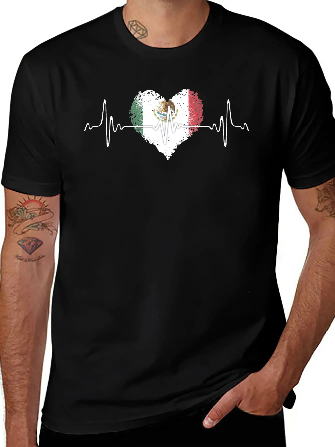 Mexico Heartbeat With The Mexican Flag Stylish Everyday T-Shirt – Unisex Basic Cotton Tee