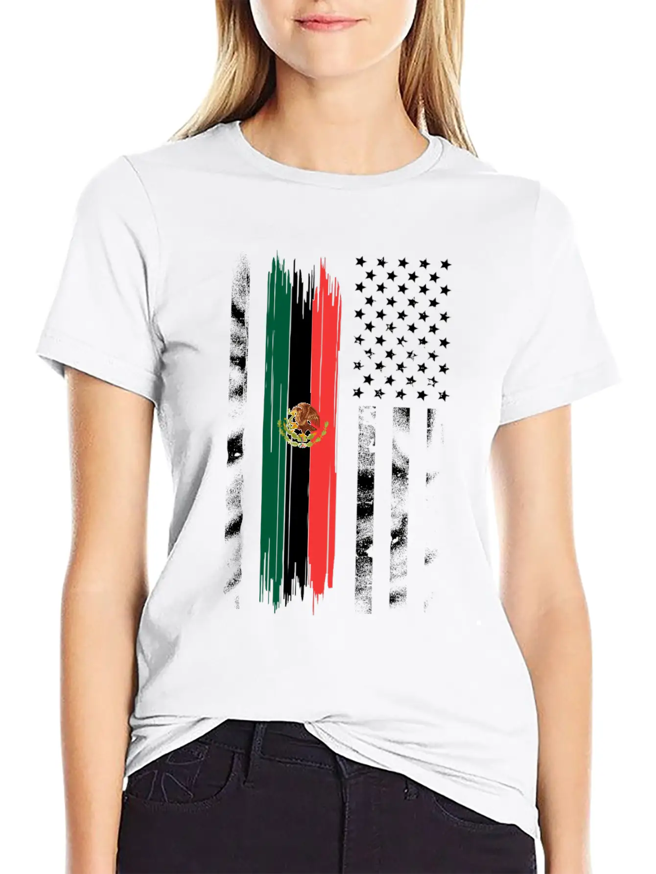 Mexico USA Flag Distressed Mexican American Stylish Everyday T-Shirt – Unisex Basic Cotton Tee