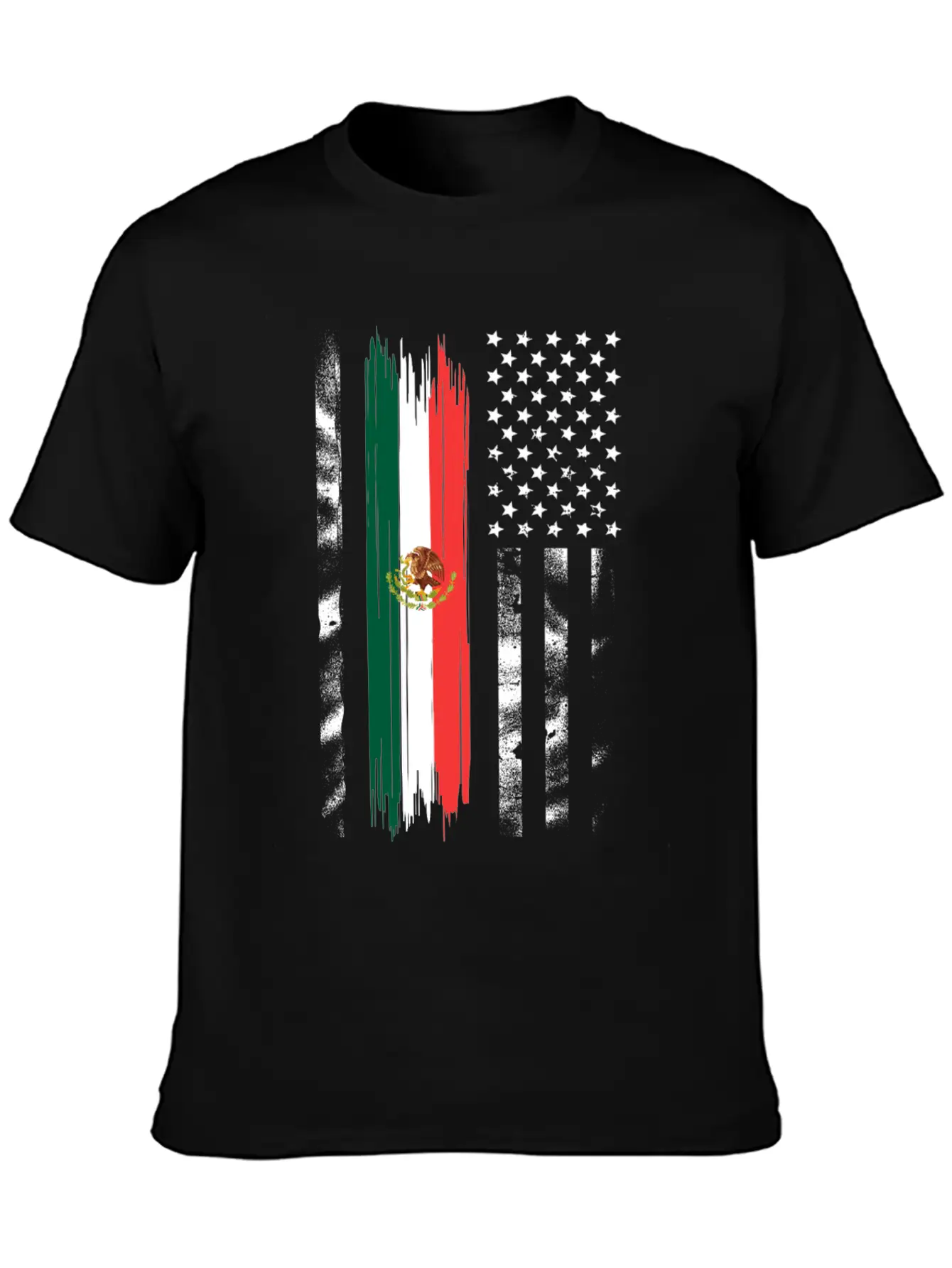 Mexico USA Flag Distressed Mexican American Stylish Everyday T-Shirt – Unisex Basic Cotton Tee