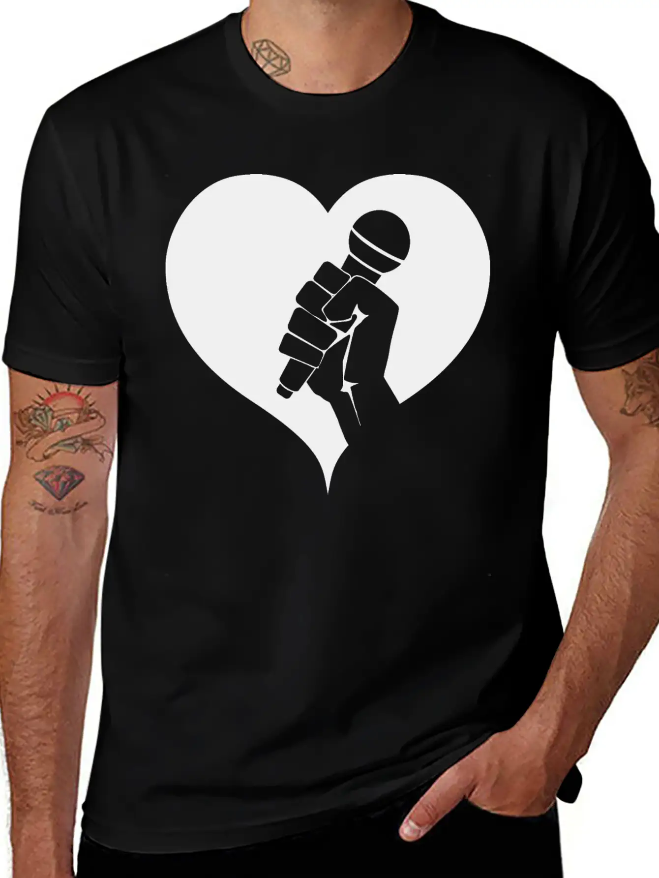 Microphone With Heart Breathable Graphic T-Shirt – Perfect For Casual Days