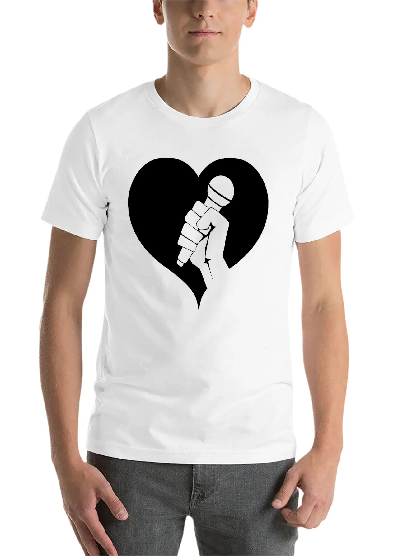 Microphone With Heart Breathable Graphic T-Shirt – Perfect For Casual Days
