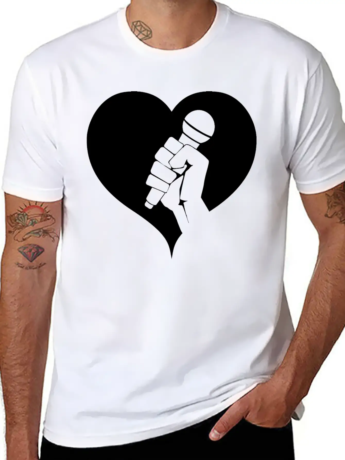 Microphone With Heart Breathable Graphic T-Shirt – Perfect For Casual Days