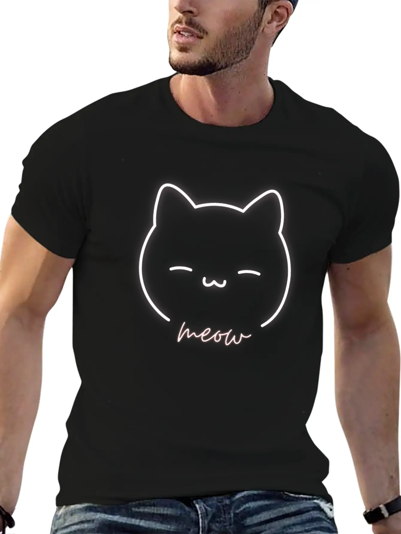 Modern Neon Kat Stylish Everyday T-Shirt – Unisex Basic Cotton Tee