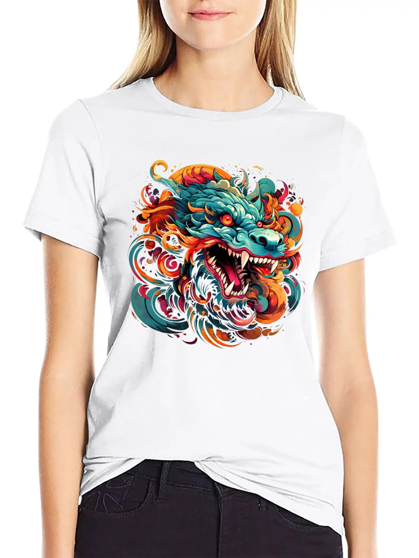 Modern Oriental Dragon Majesty Basic Graphic T-Shirt – Daily Comfort In Soft Cotton