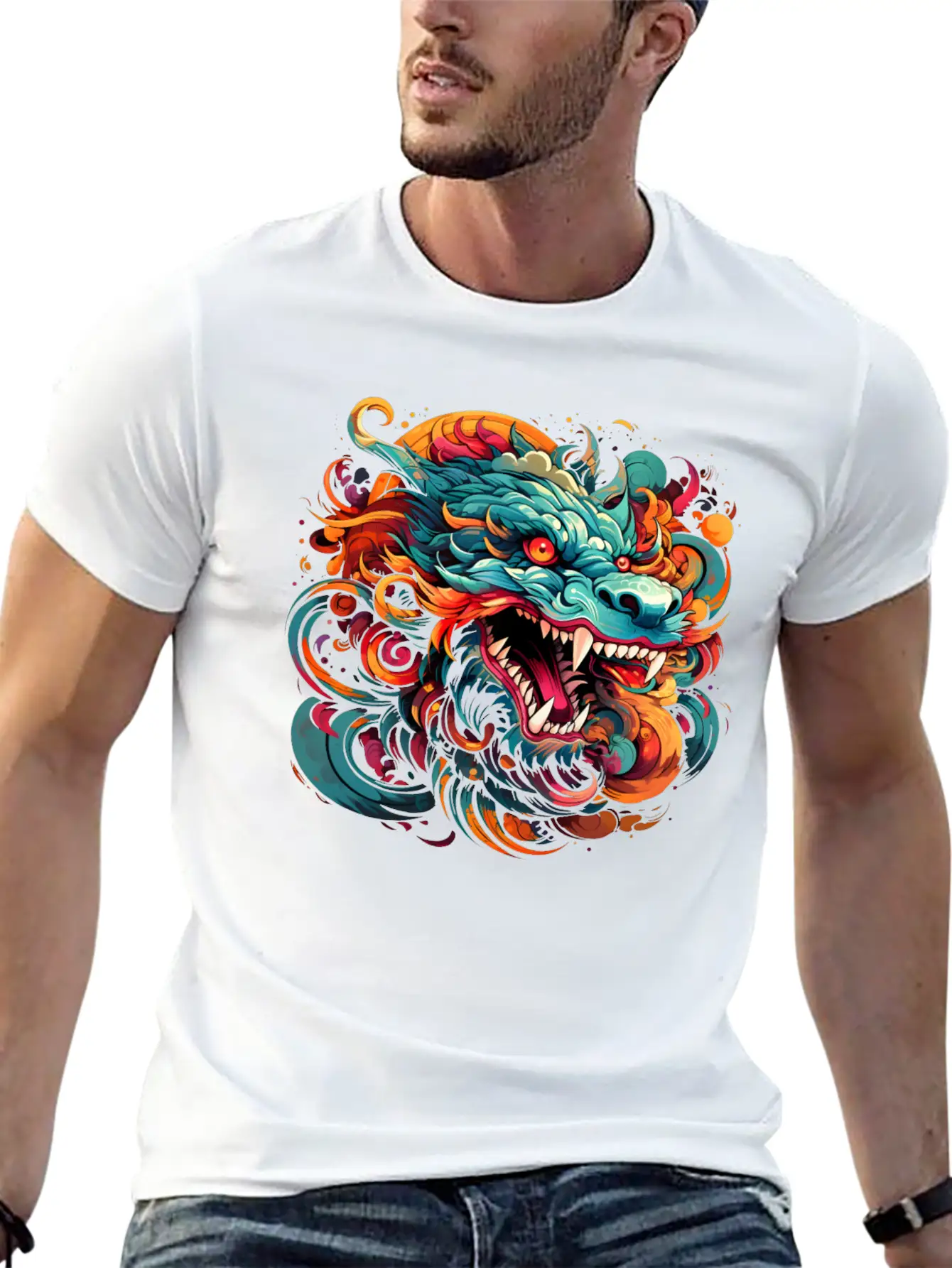 Modern Oriental Dragon Majesty Basic Graphic T-Shirt – Daily Comfort In Soft Cotton