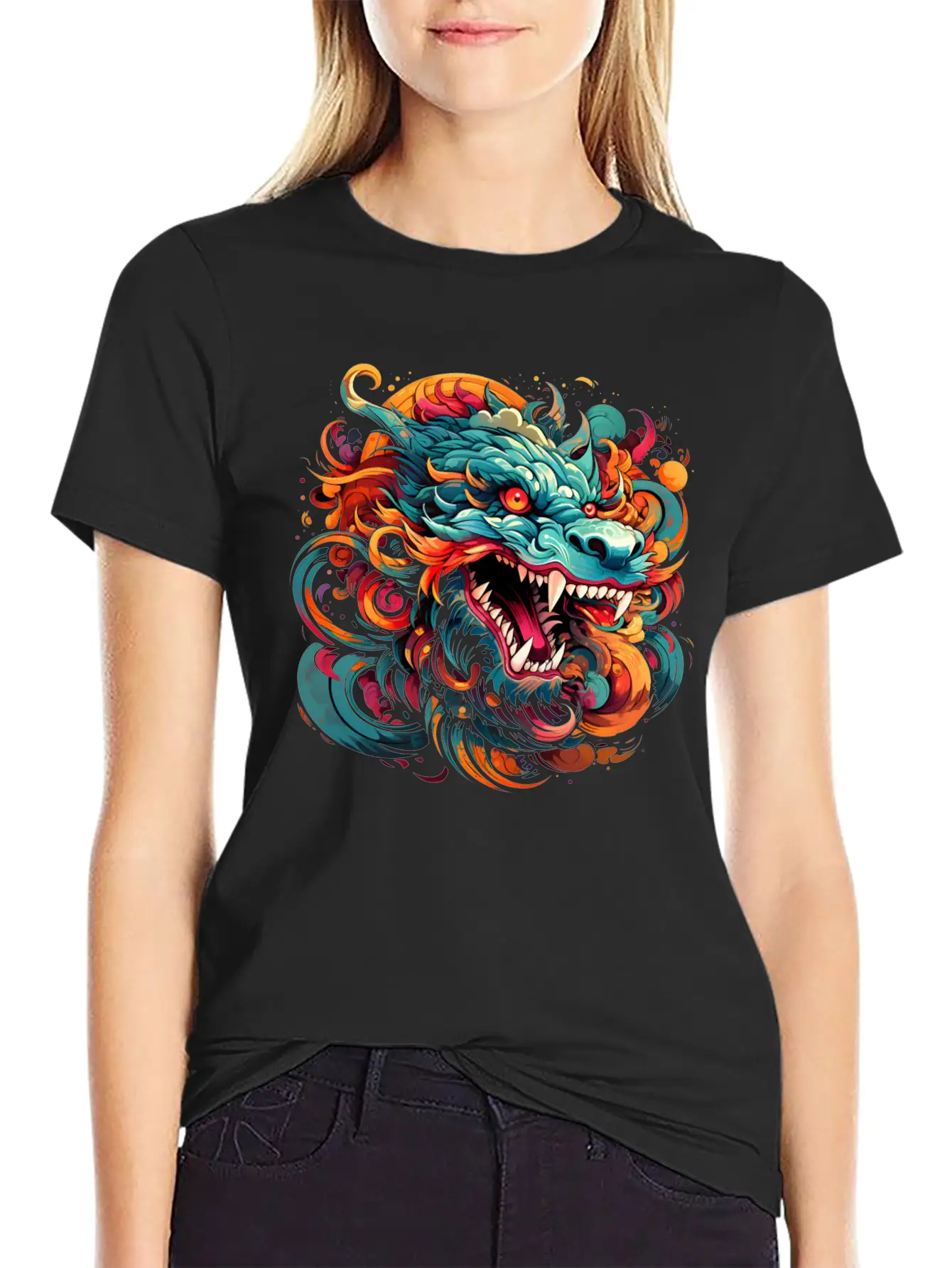 Modern Oriental Dragon Majesty Basic Graphic T-Shirt – Daily Comfort In Soft Cotton
