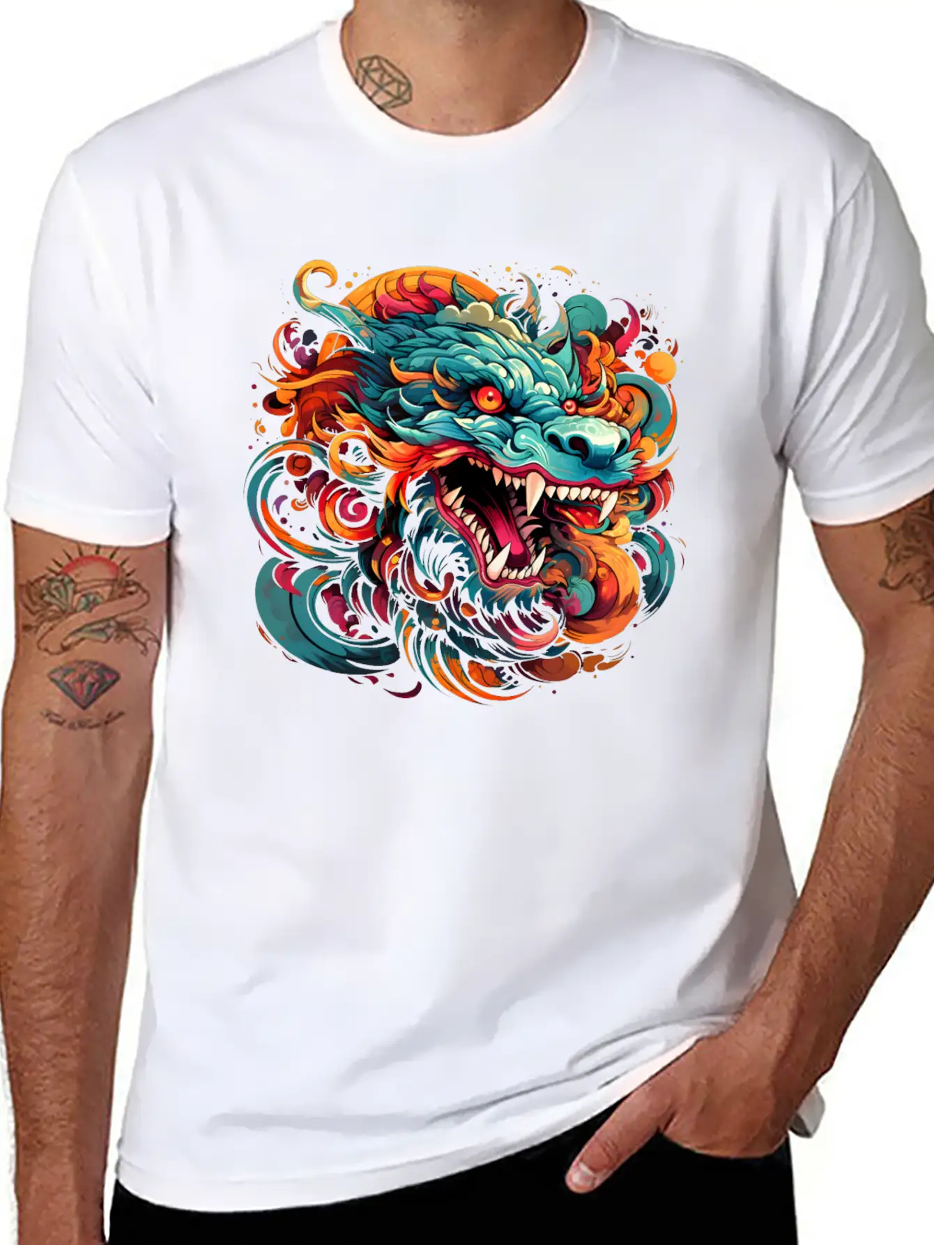 Modern Oriental Dragon Majesty Basic Graphic T-Shirt – Daily Comfort In Soft Cotton