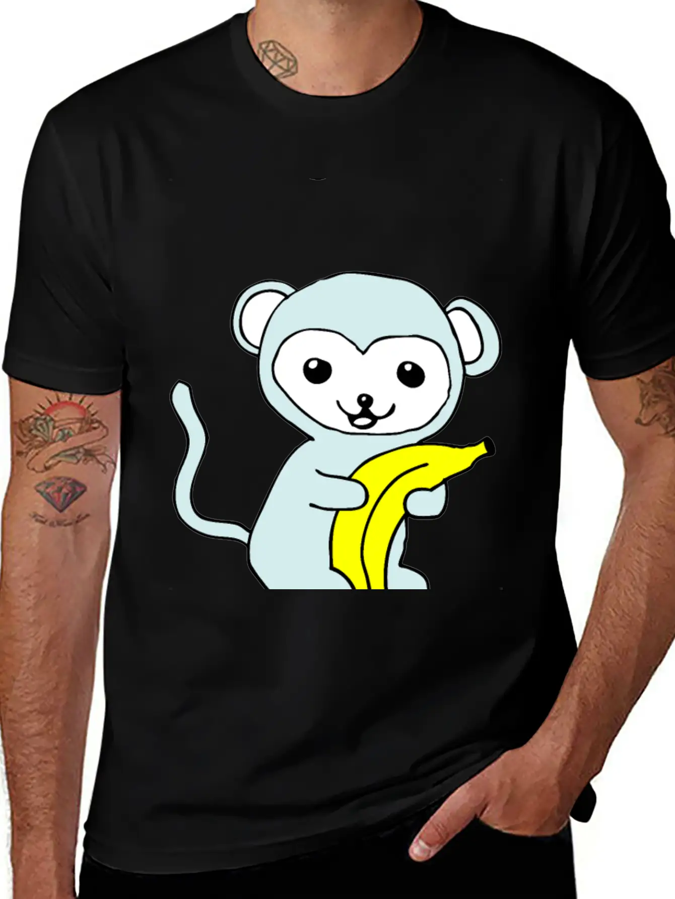 Monkey With Banana Stylish Everyday T-Shirt – Unisex Basic Cotton Tee