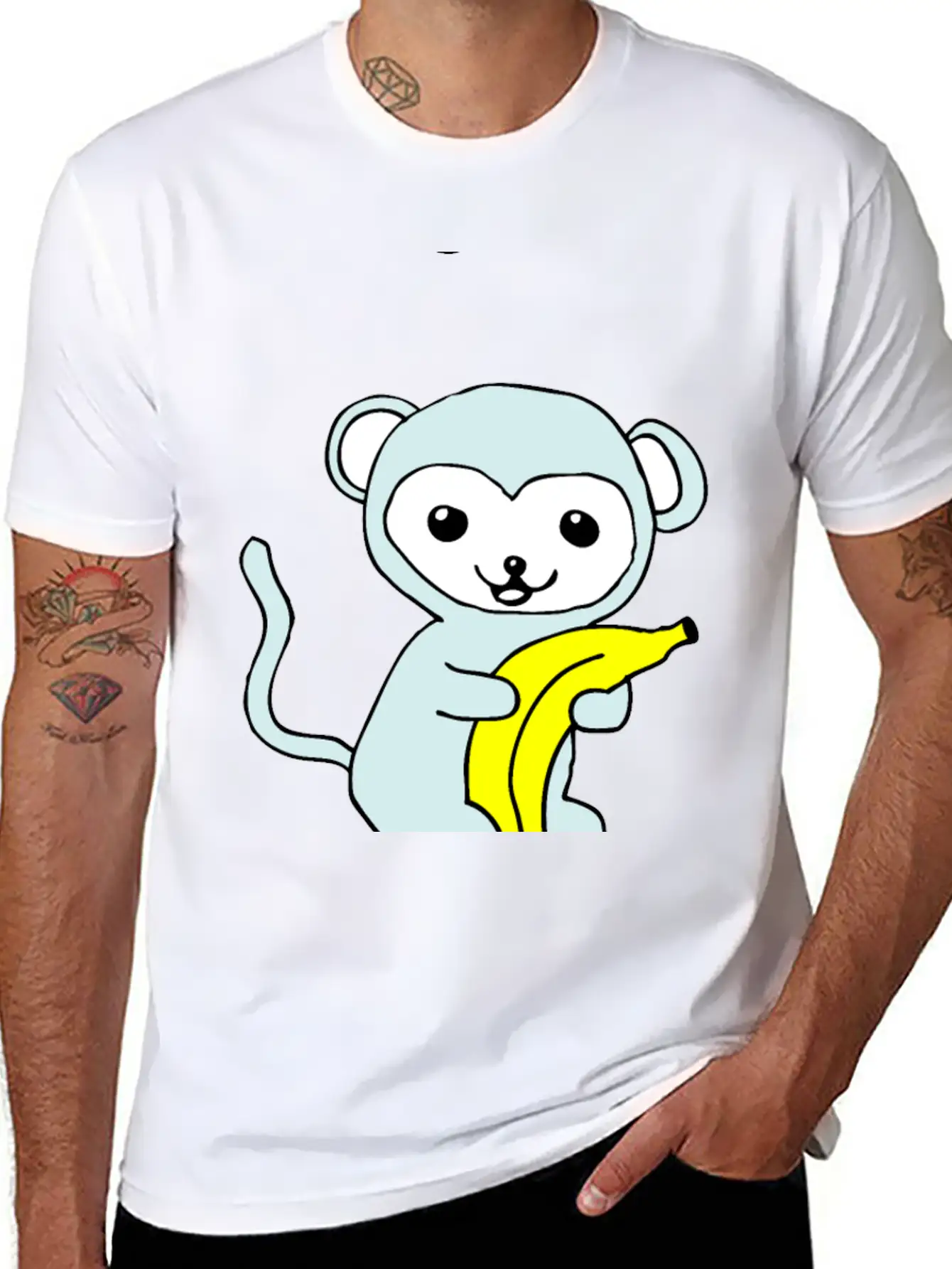 Monkey With Banana Stylish Everyday T-Shirt – Unisex Basic Cotton Tee