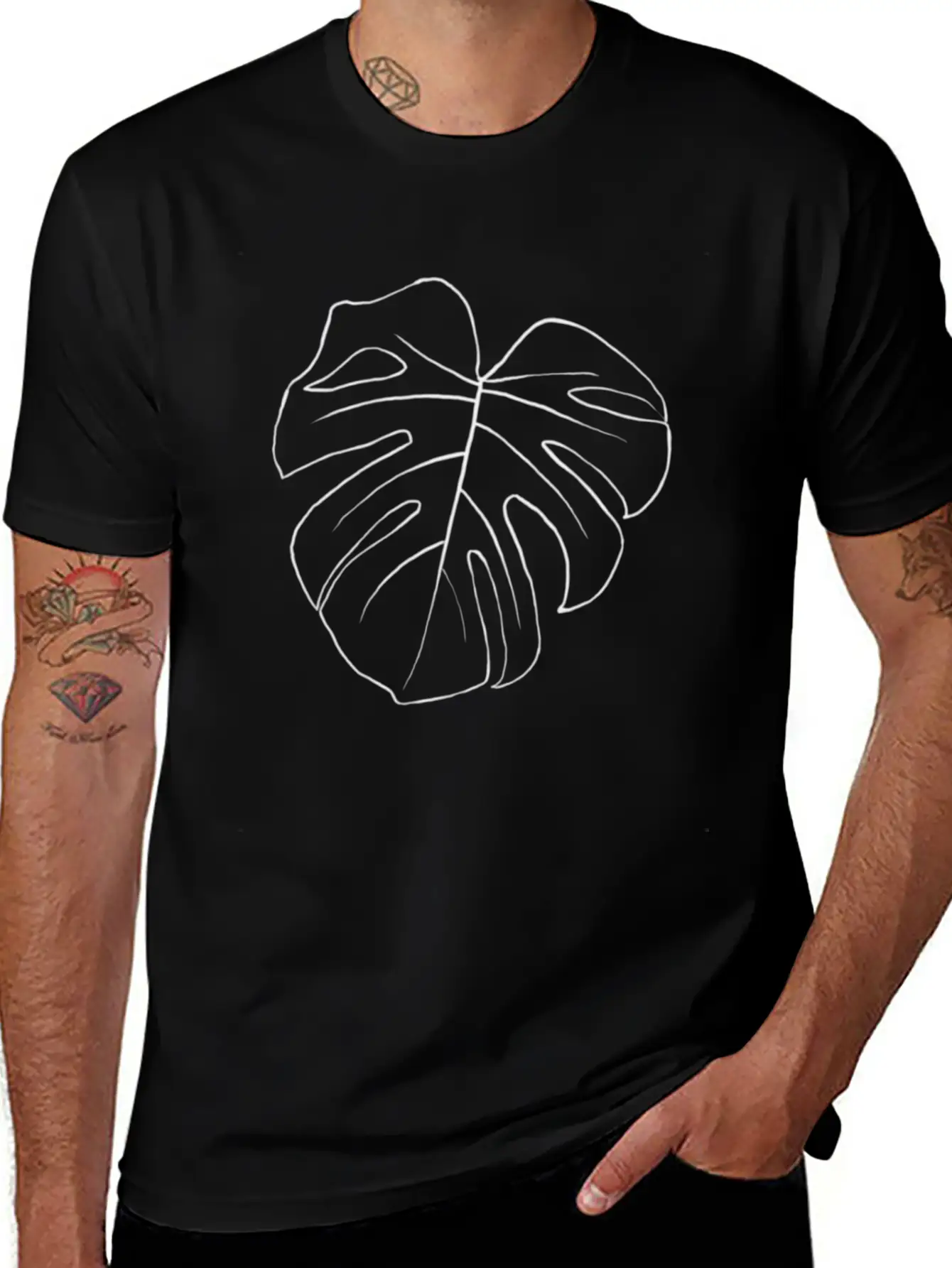 Monstera Leaf Simple Drawing Basic Graphic T-Shirt – Daily Comfort In Soft Cotton
