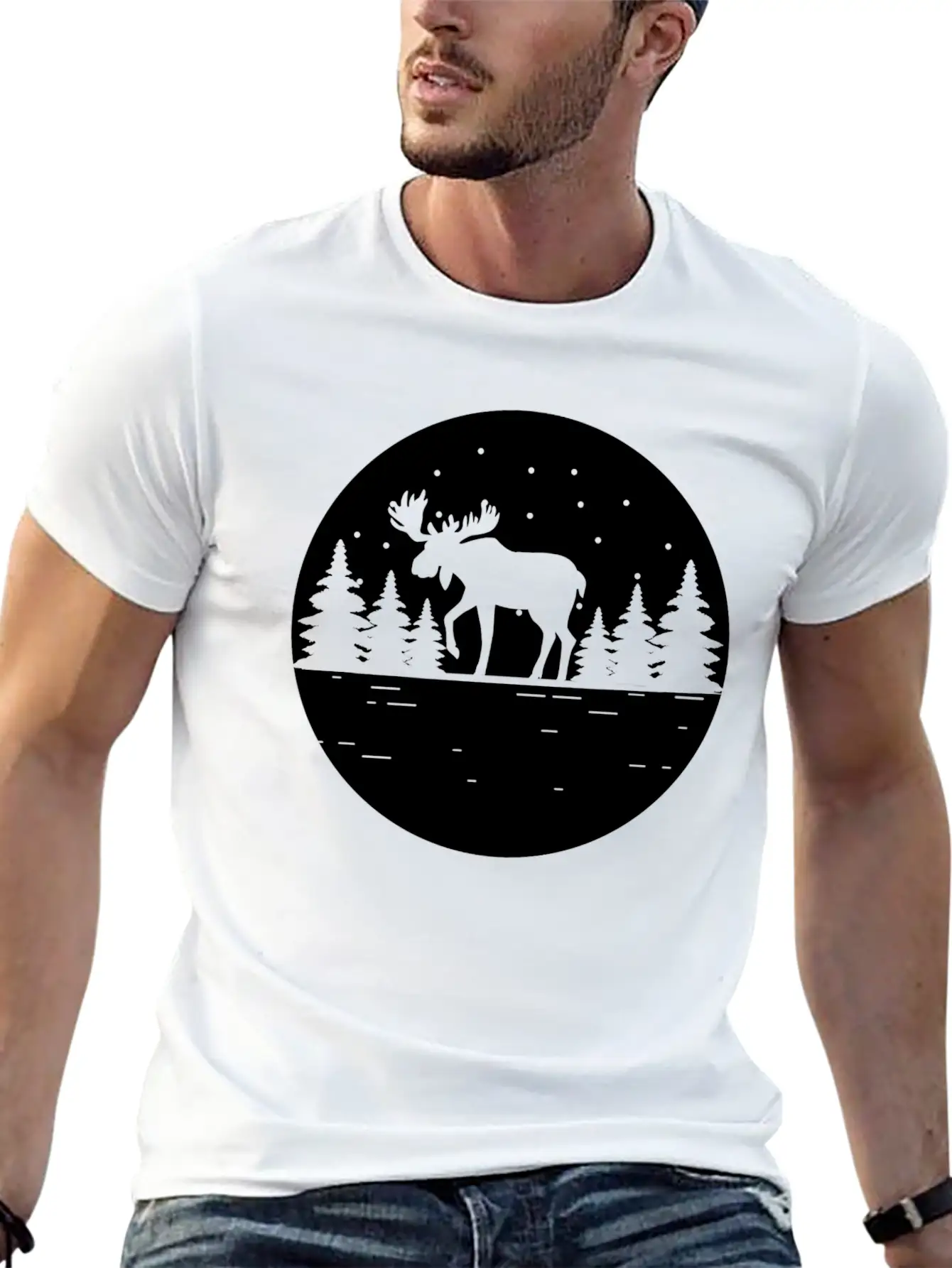 Moose Forest Deer Elk Canada Nature Wilderness Basic Graphic T-Shirt – Daily Comfort In Soft Cotton