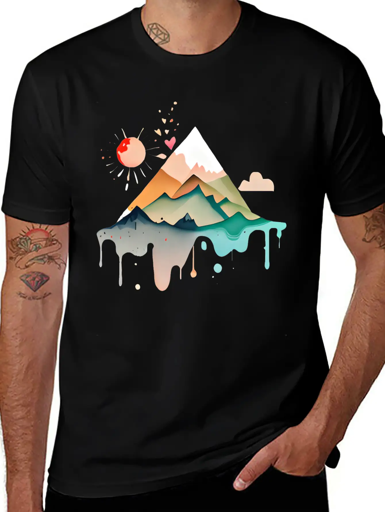 Mountain Paint Splatter Design Simple Everyday Graphic Tee – Lightweight Summer Wear