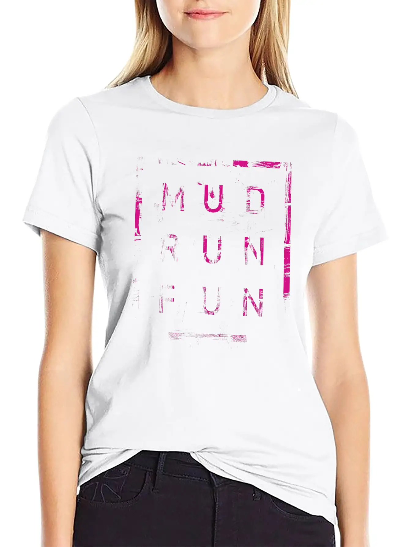 Mud Run Fun Tough Mudder PINK Trail Running Stylish Everyday T-Shirt – Unisex Basic Cotton Tee