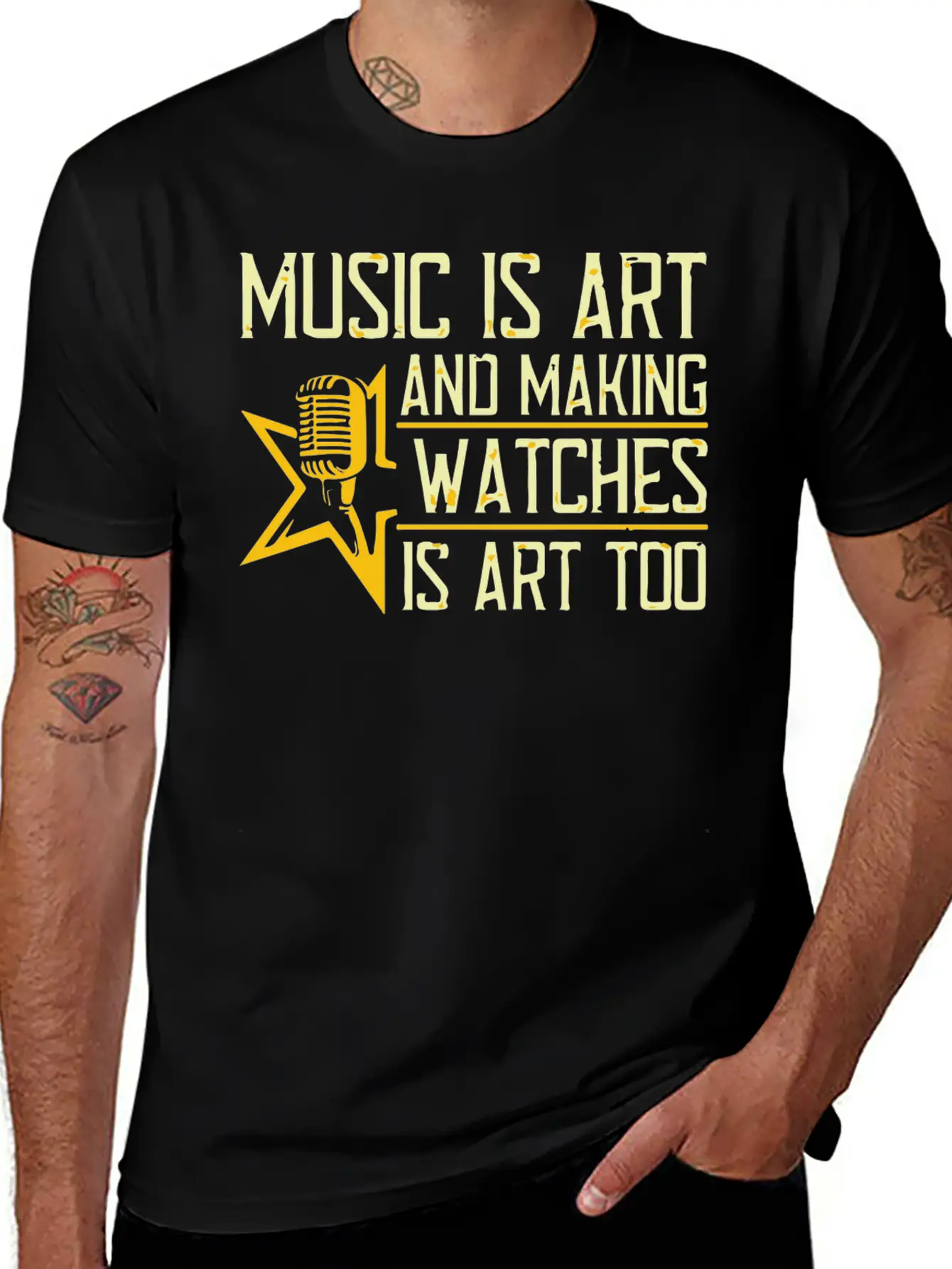 Music Is Art And Making Watches Is Art Too Simple Everyday Graphic Tee – Lightweight Summer Wear