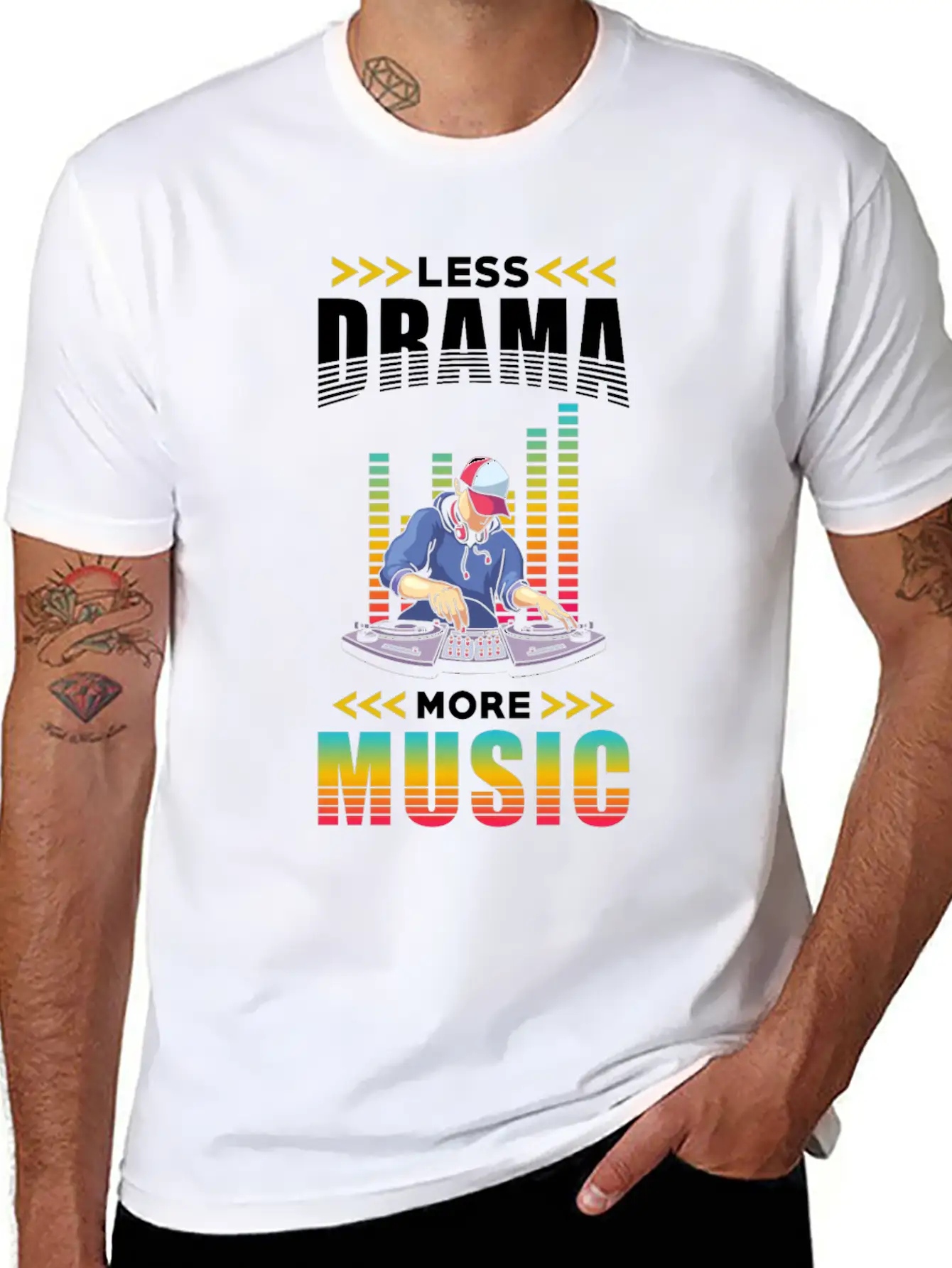 Music Less Drama More Music Stylish Everyday T-Shirt – Unisex Basic Cotton Tee