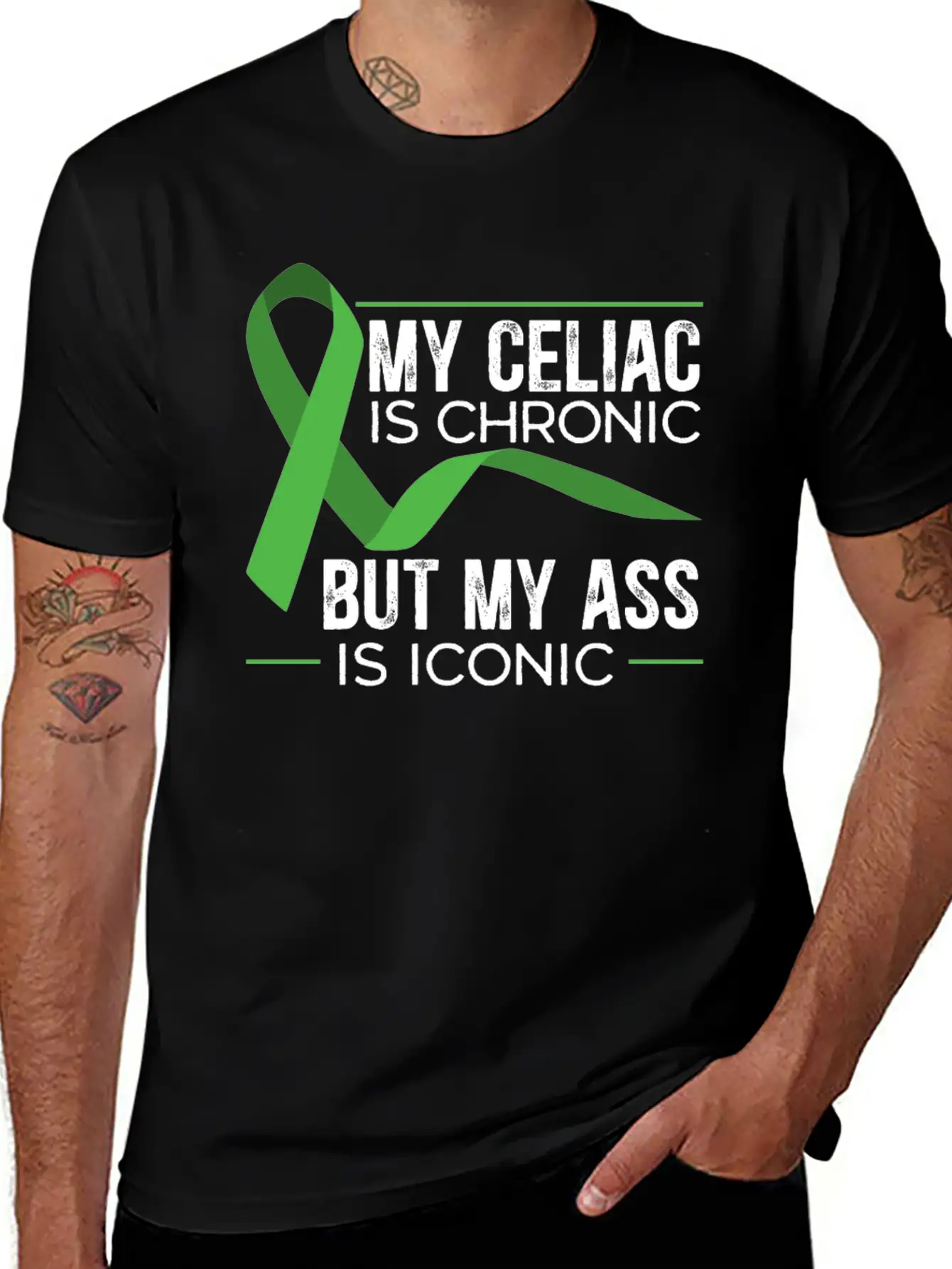 My Celiac Is Chronic But My Ass Is Iconic Gluten Simple Everyday Graphic Tee – Lightweight Summer Wear