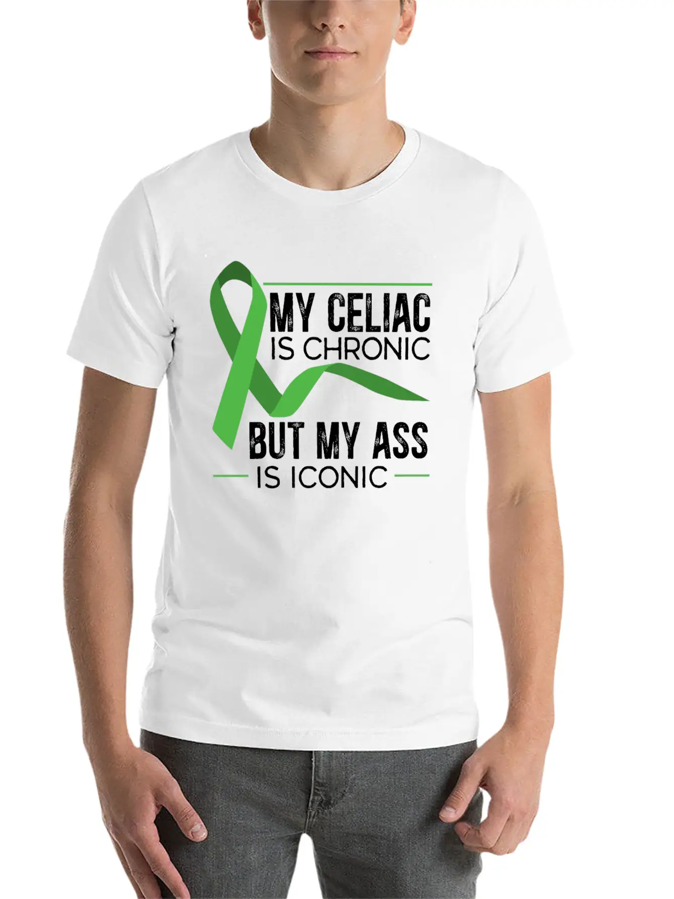 My Celiac Is Chronic But My Ass Is Iconic Gluten Simple Everyday Graphic Tee – Lightweight Summer Wear