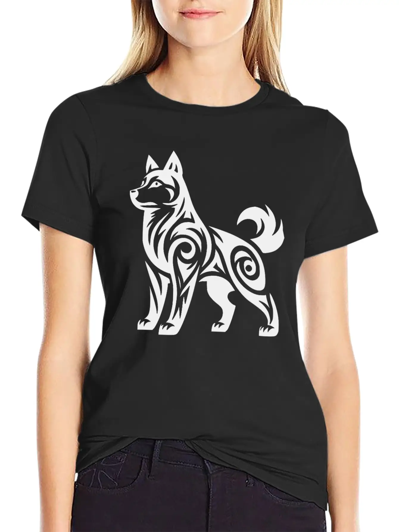 Mystical Powerful Tribal Husky Dog Stylish Everyday T-Shirt – Unisex Basic Cotton Tee