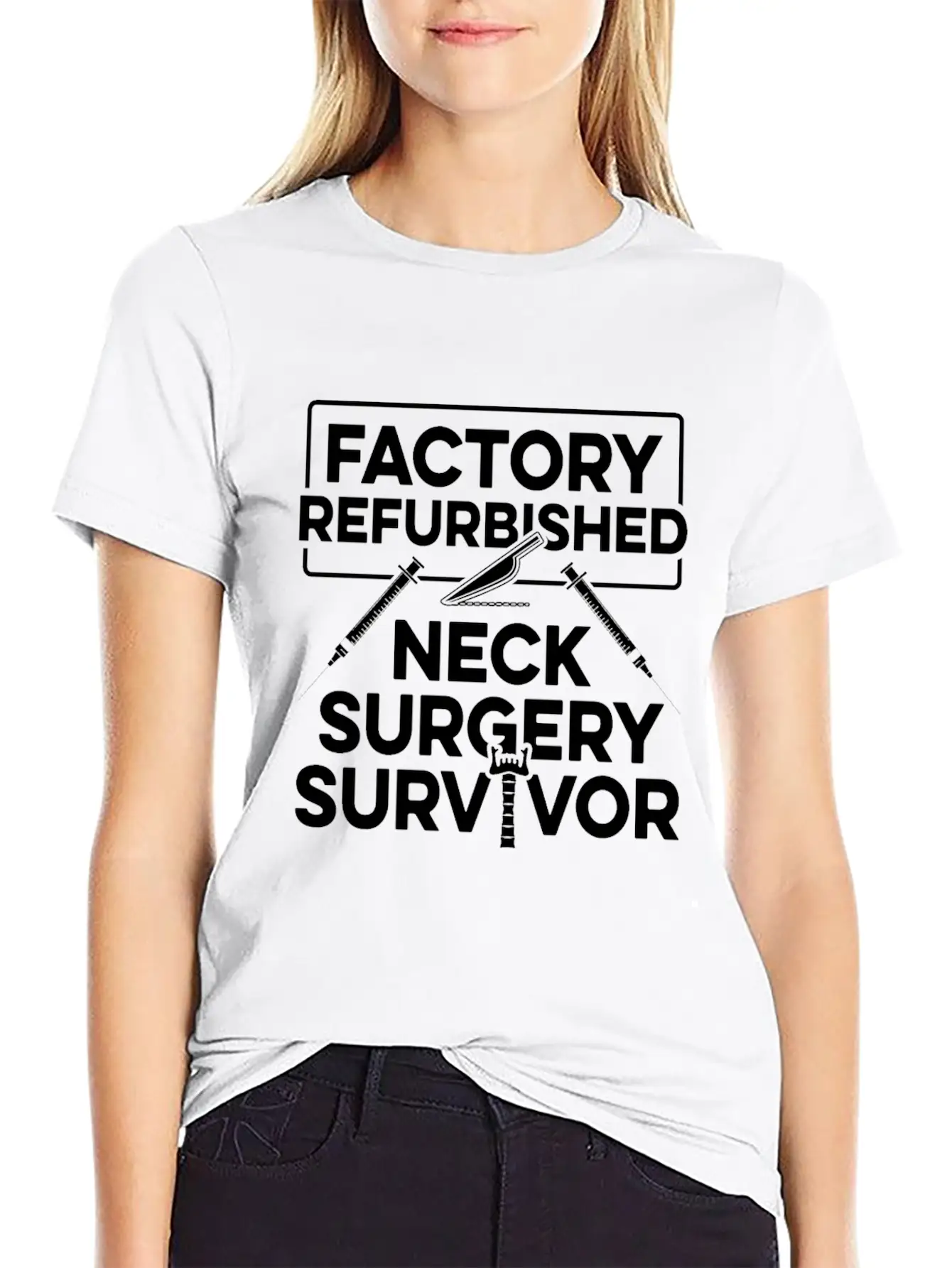 Neck Surgery Off Work Implant Survivor Recovery Stylish Everyday T-Shirt – Unisex Basic Cotton Tee