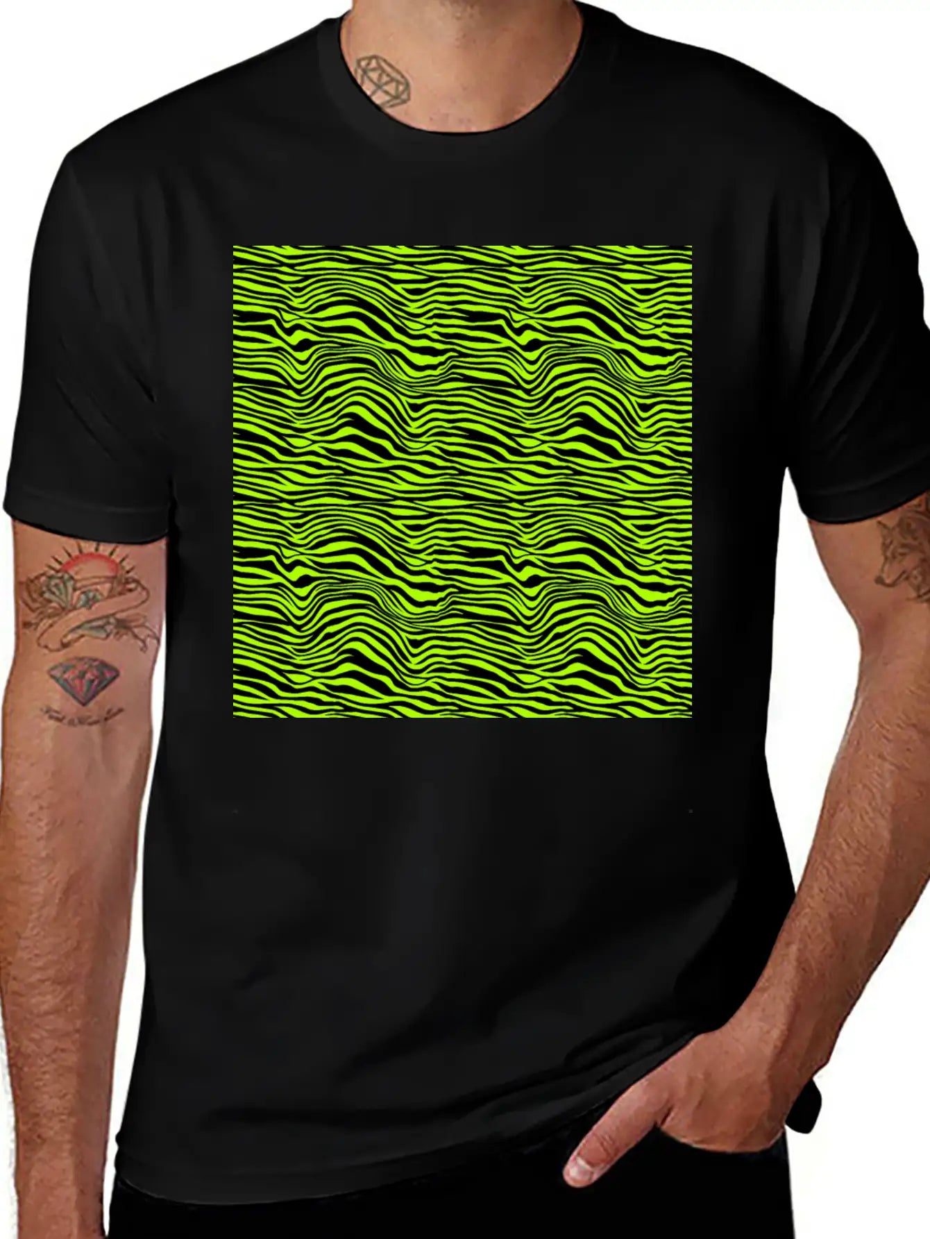 Neon Green Zebra Pattern Stylish Everyday T-Shirt – Unisex Basic Cotton Tee