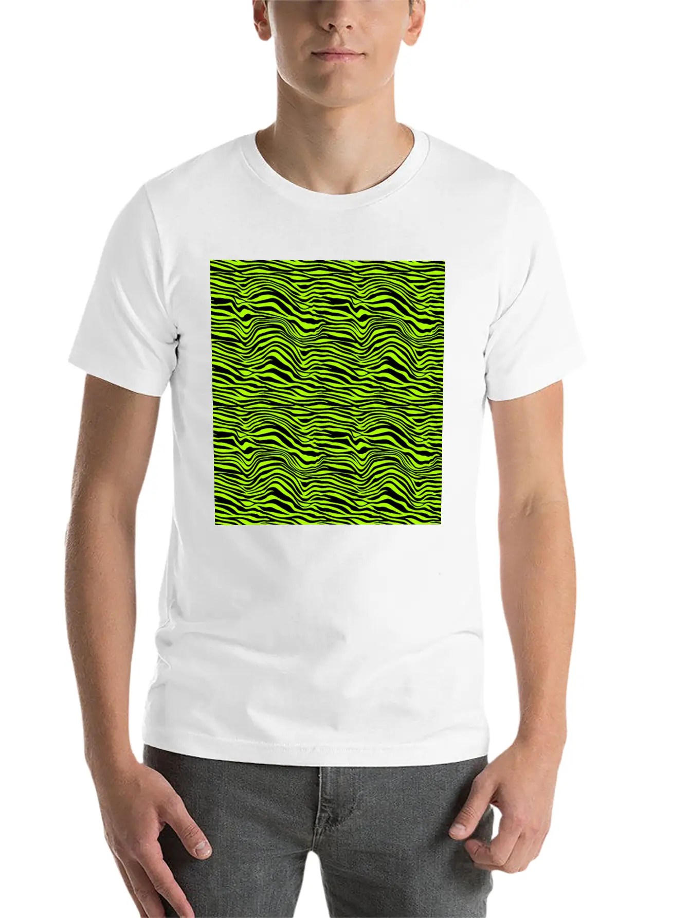 Neon Green Zebra Pattern Stylish Everyday T-Shirt – Unisex Basic Cotton Tee