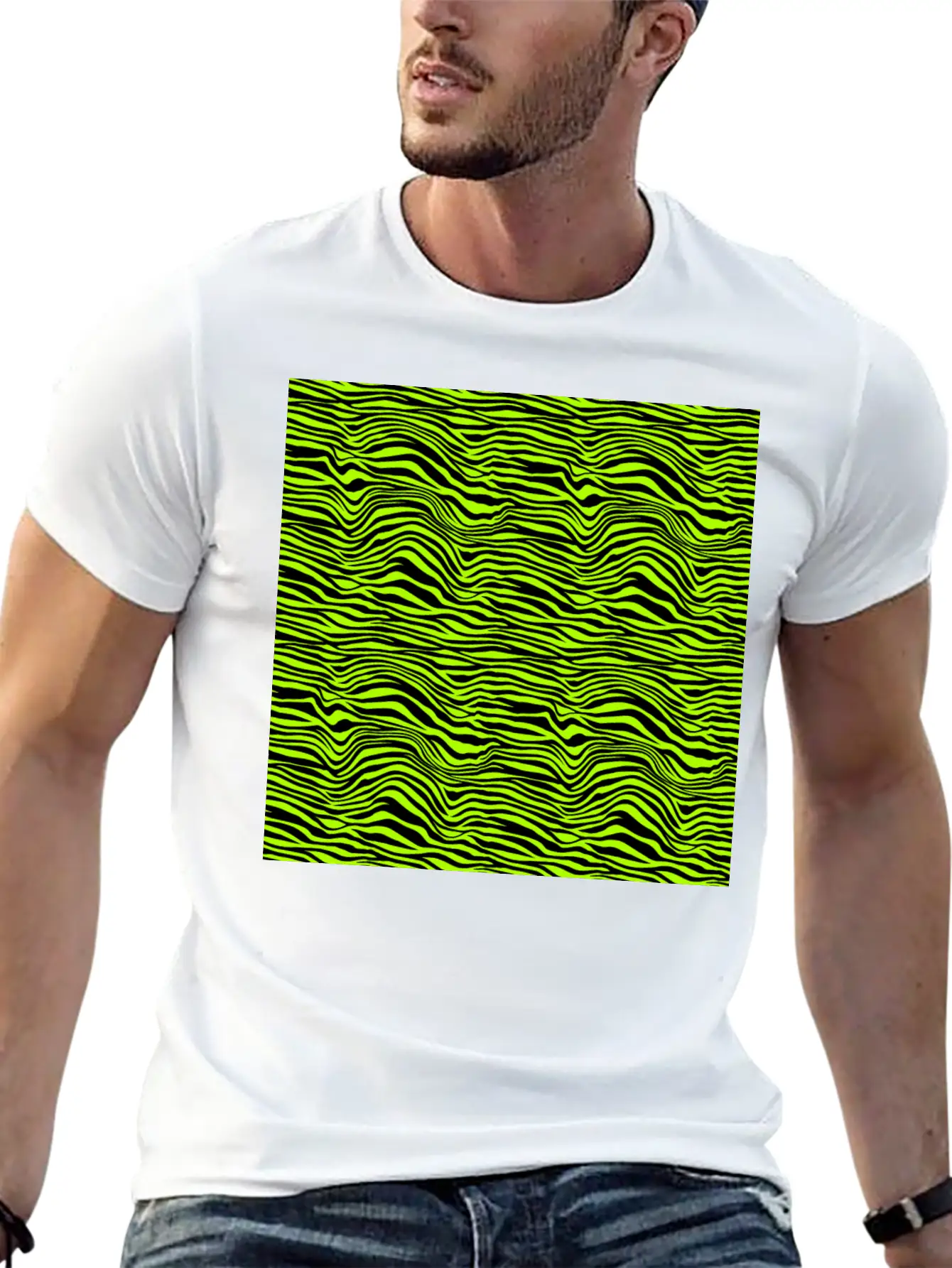 Neon Green Zebra Pattern Stylish Everyday T-Shirt – Unisex Basic Cotton Tee