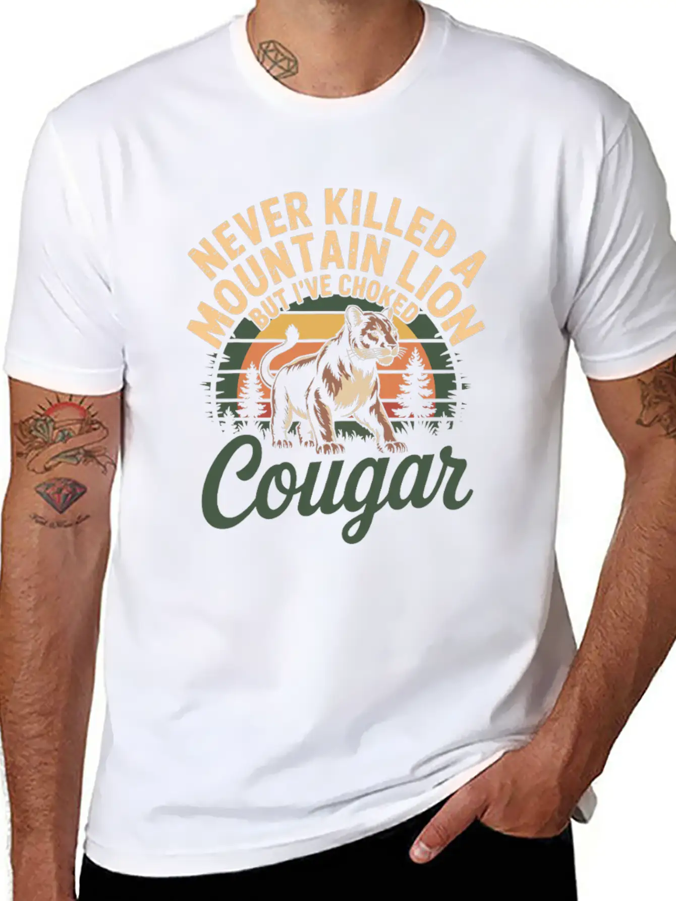 Never Killed A Mountain Lion I've Choked A Cougar Basic Graphic T-Shirt – Daily Comfort In Soft Cotton
