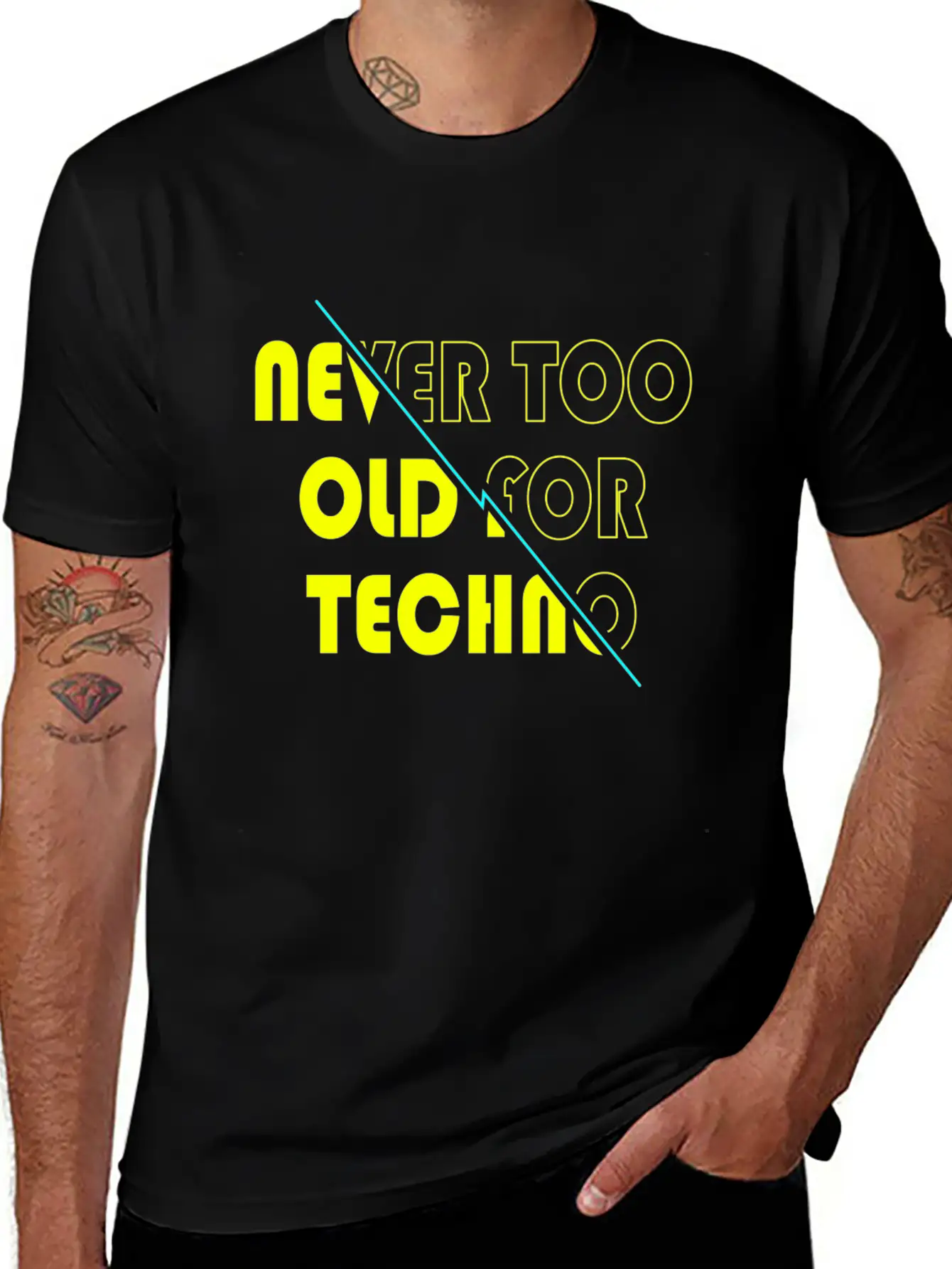 Never Too Old For Techno / Gift Idea Simple Everyday Graphic Tee – Lightweight Summer Wear