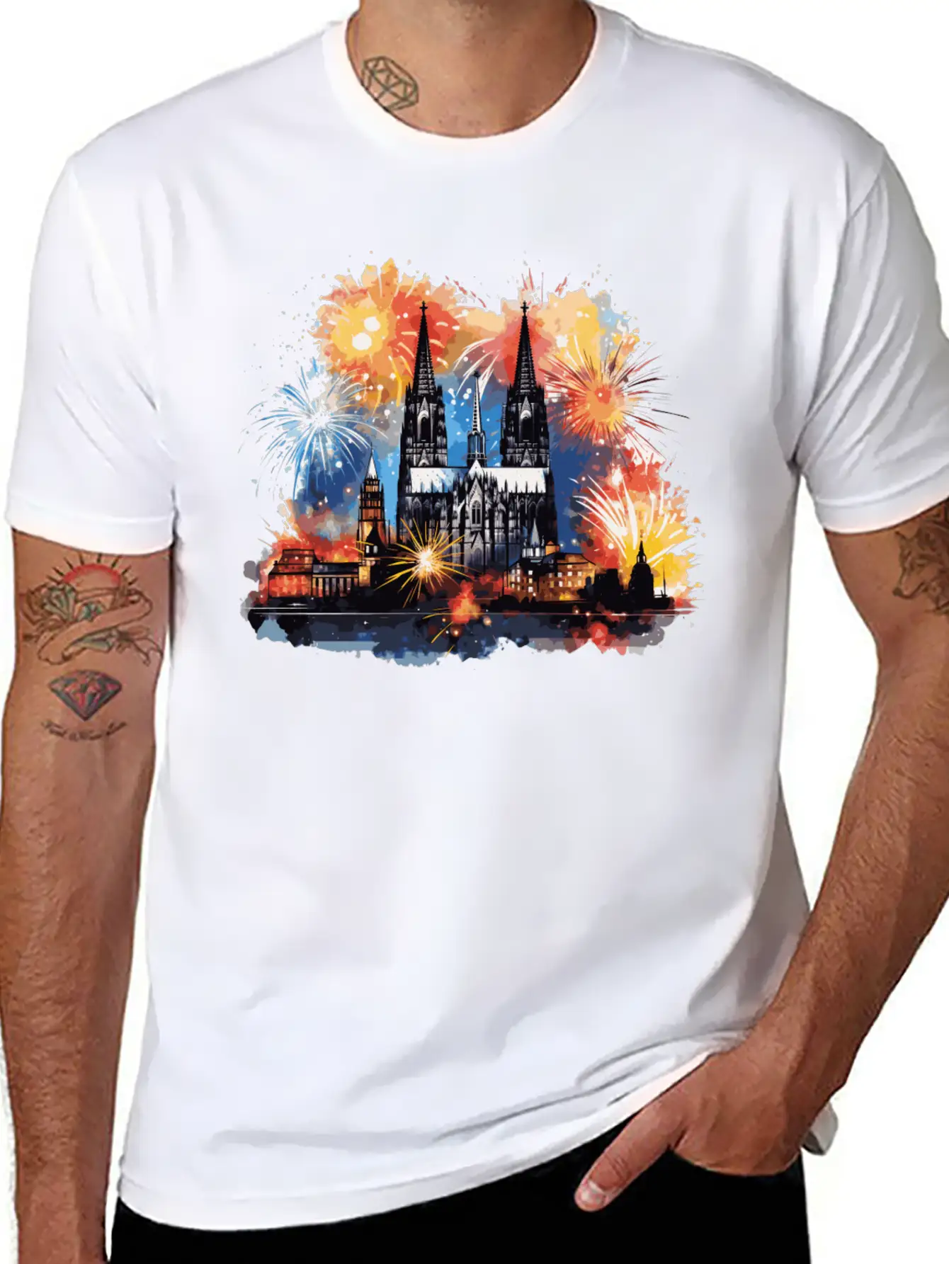 New Years Eve Happy New Year Firework In Cologne Stylish Everyday T-Shirt – Unisex Basic Cotton Tee