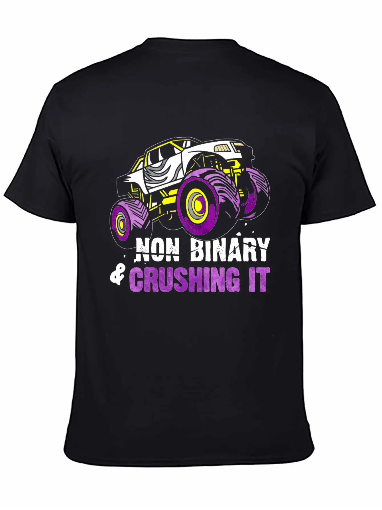 Non Binary Pride Flag Monster Truck Lightweight Cotton T-Shirt – Daily Comfort Graphic Shirt