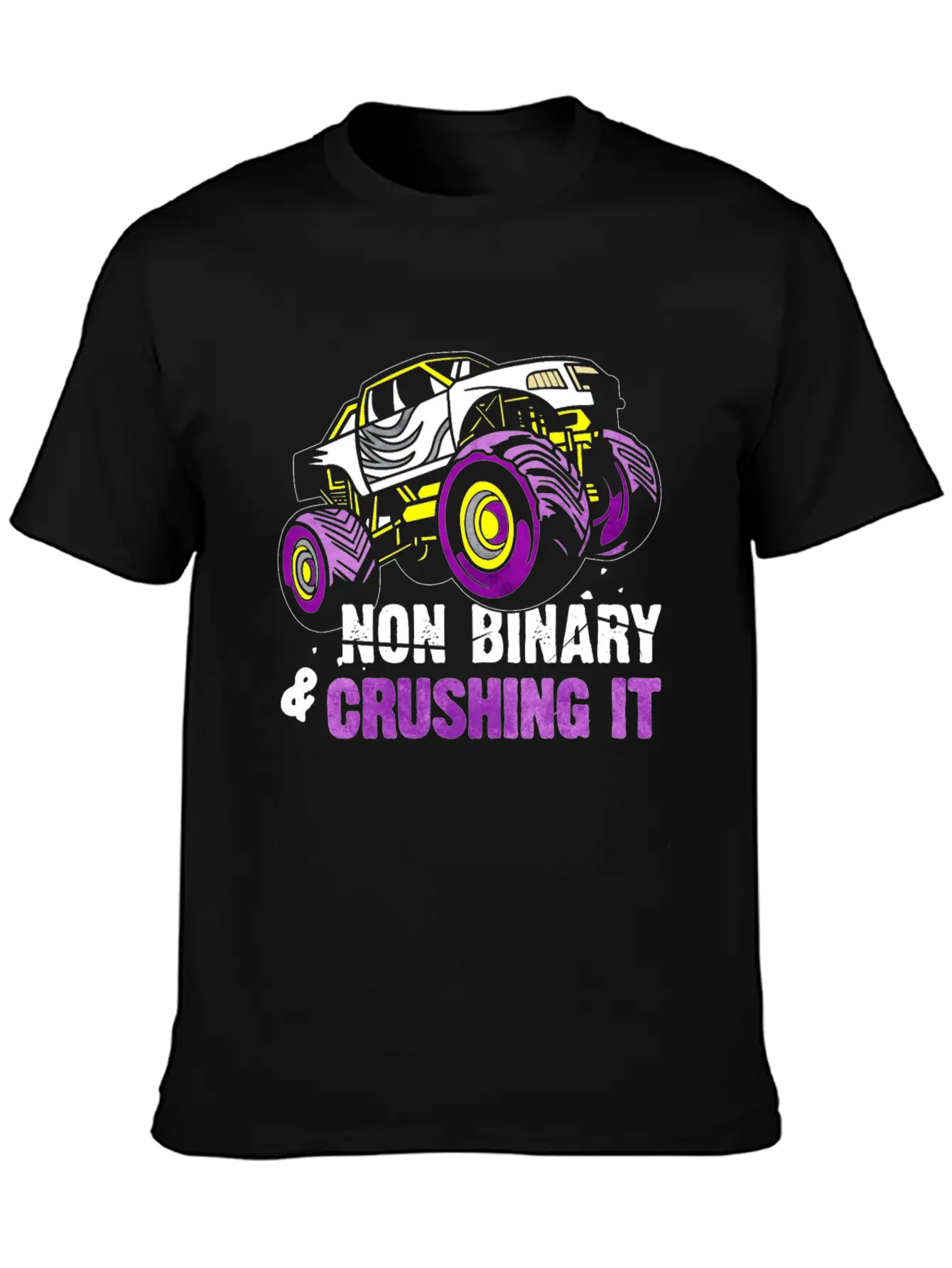 Non Binary Pride Flag Monster Truck Lightweight Cotton T-Shirt – Daily Comfort Graphic Shirt