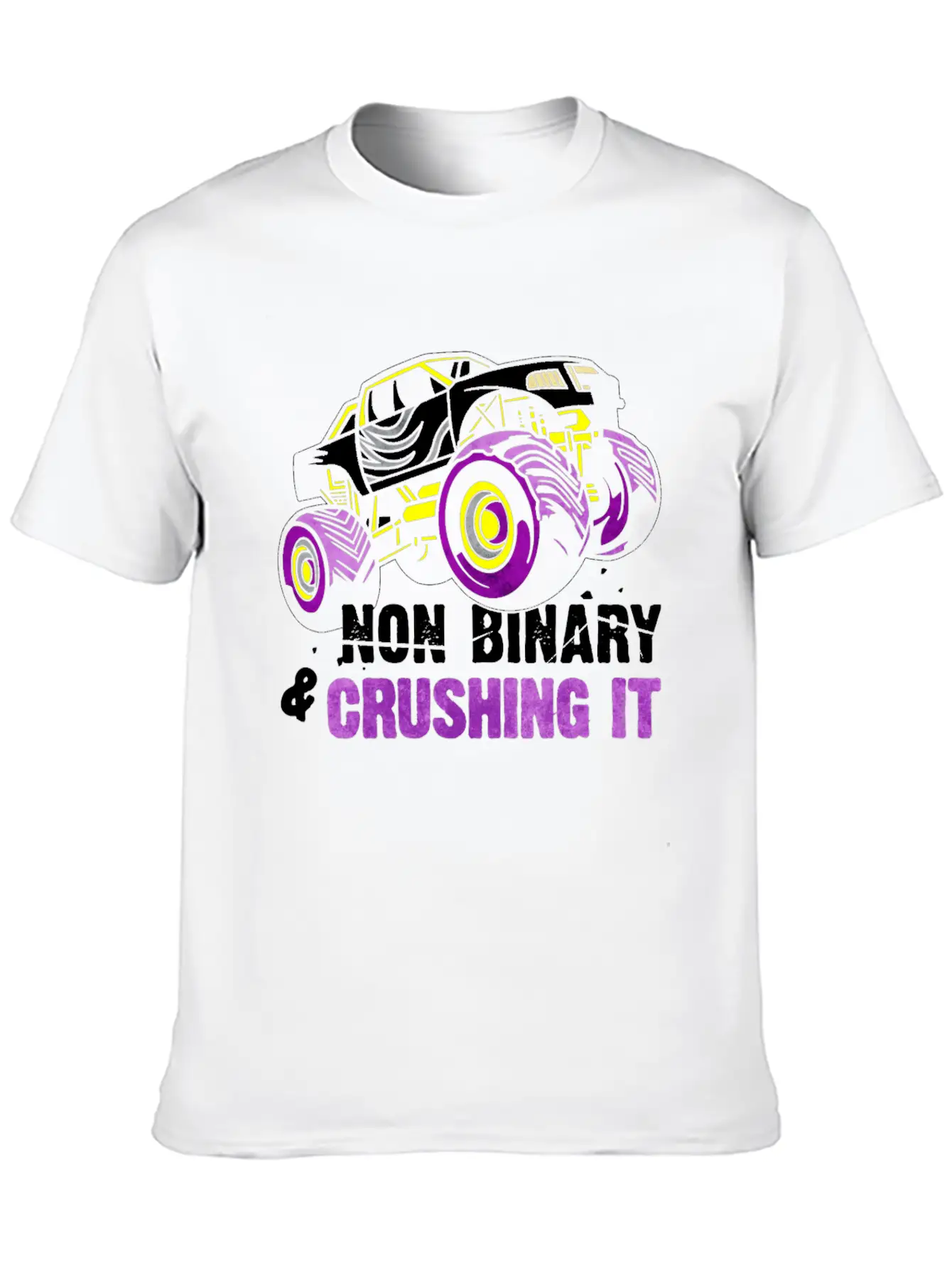 Non Binary Pride Flag Monster Truck Lightweight Cotton T-Shirt – Daily Comfort Graphic Shirt