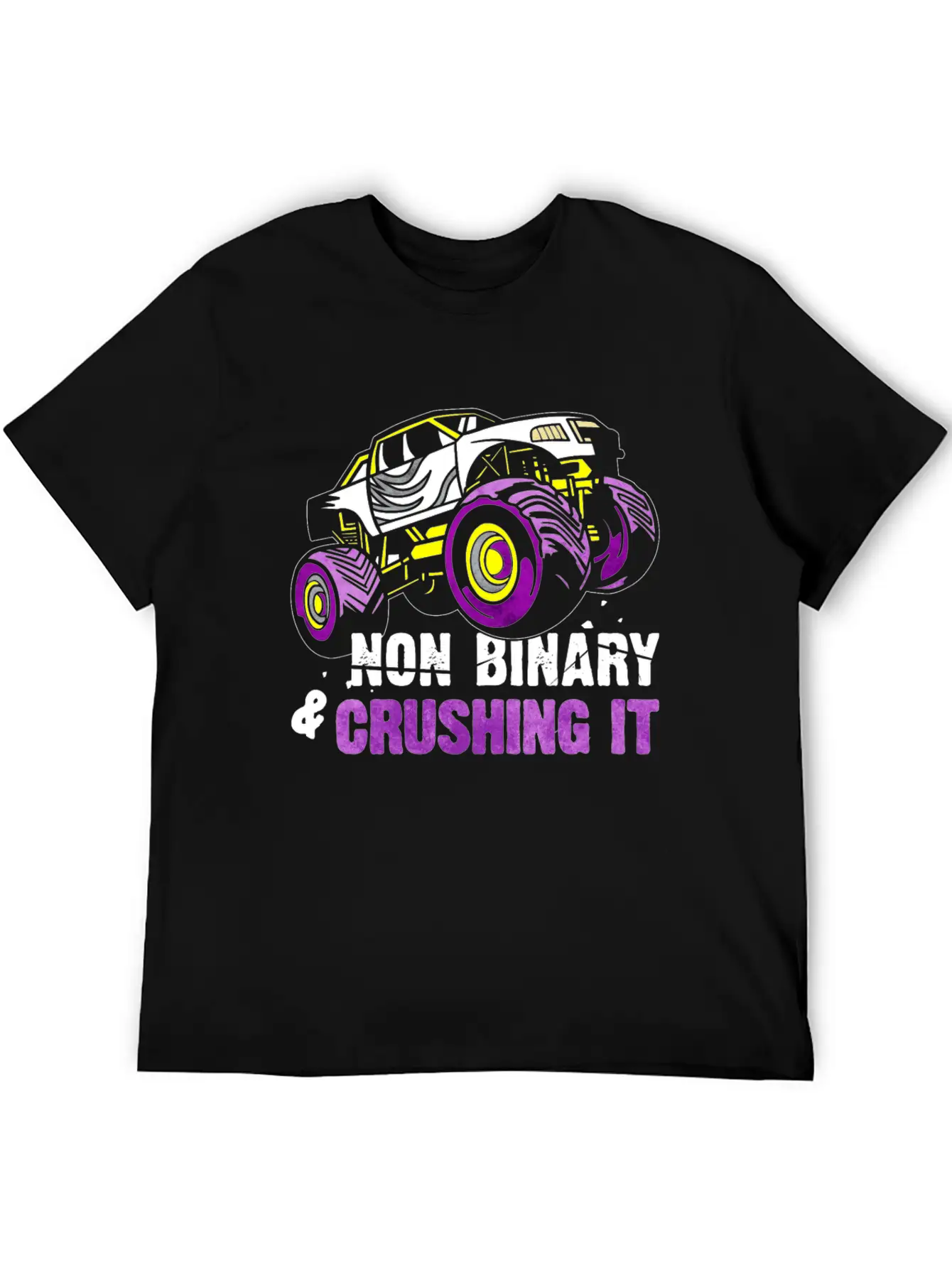 Non Binary Pride Flag Monster Truck Lightweight Cotton T-Shirt – Daily Comfort Graphic Shirt