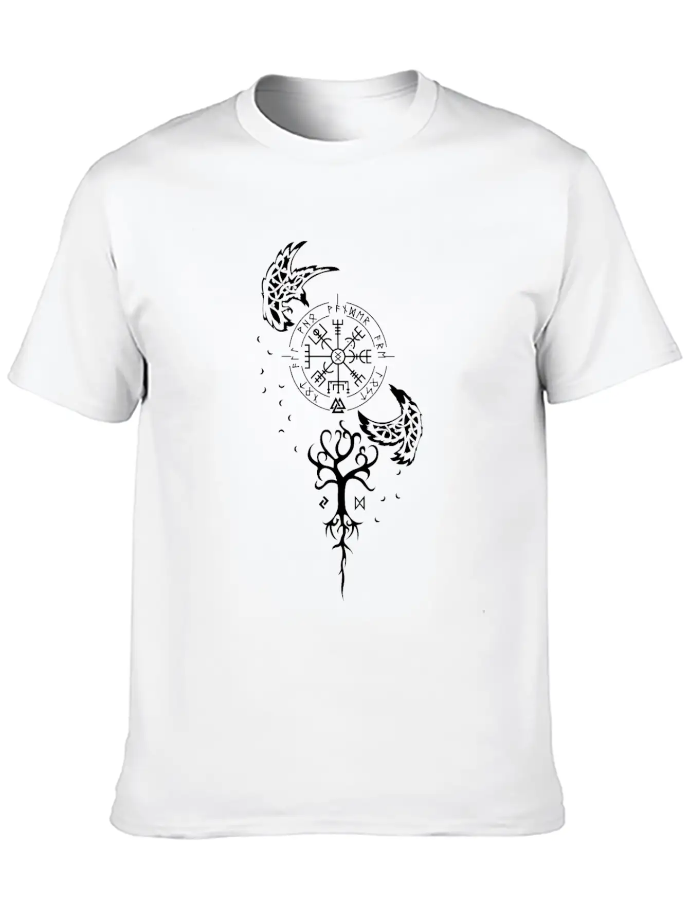 Nordic Symbolism - Runes, Vevisir, Ravens Stylish Everyday T-Shirt – Unisex Basic Cotton Tee