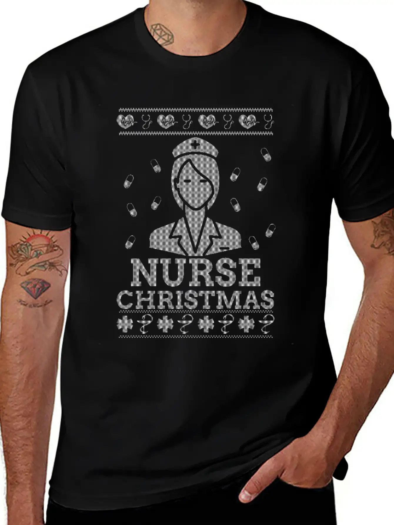 Nurse Ugly Christmas Xmas Nurses Gifts Nursing Stylish Everyday T-Shirt – Unisex Basic Cotton Tee