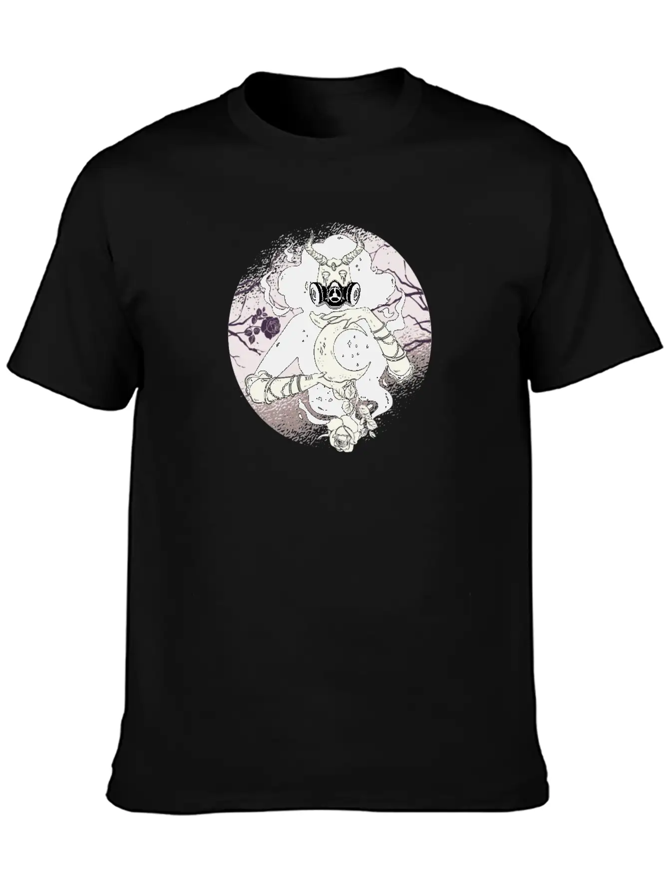Occult Moon Rose Cyber Gothic Basic Graphic T-Shirt – Daily Comfort In Soft Cotton