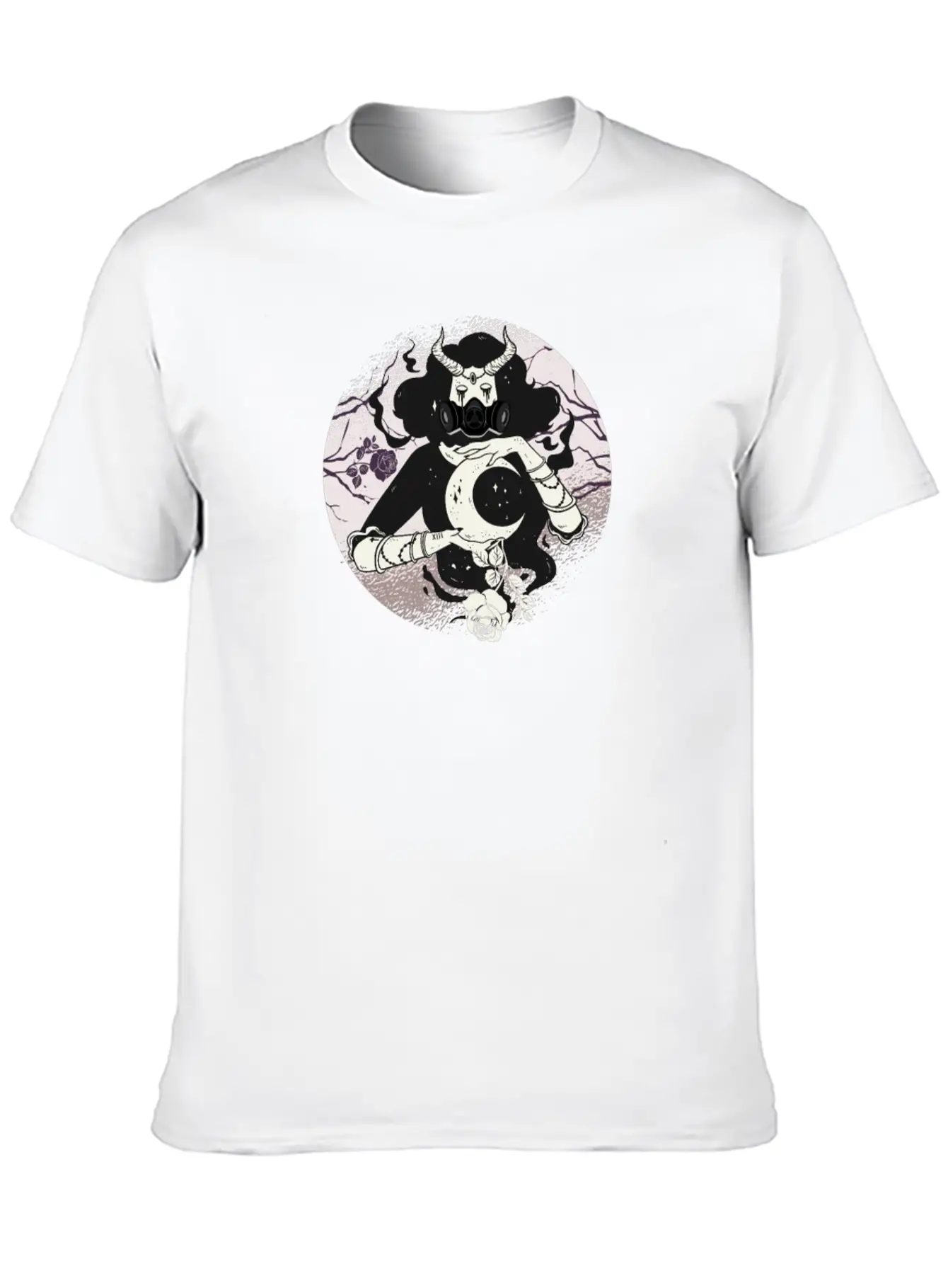 Occult Moon Rose Cyber Gothic Basic Graphic T-Shirt – Daily Comfort In Soft Cotton