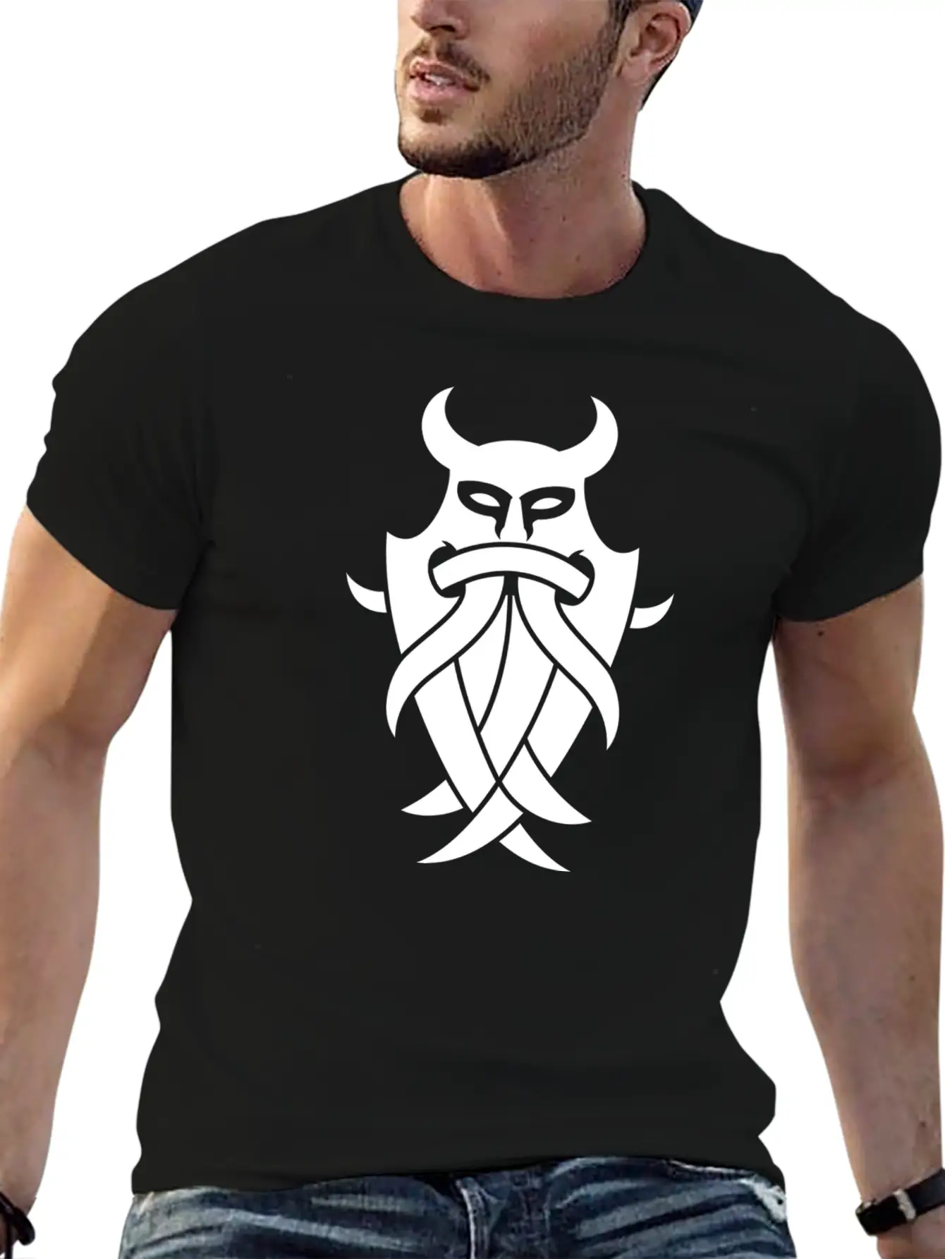 Odin's Mask Tribal White Simple Everyday Graphic Tee – Lightweight Summer Wear