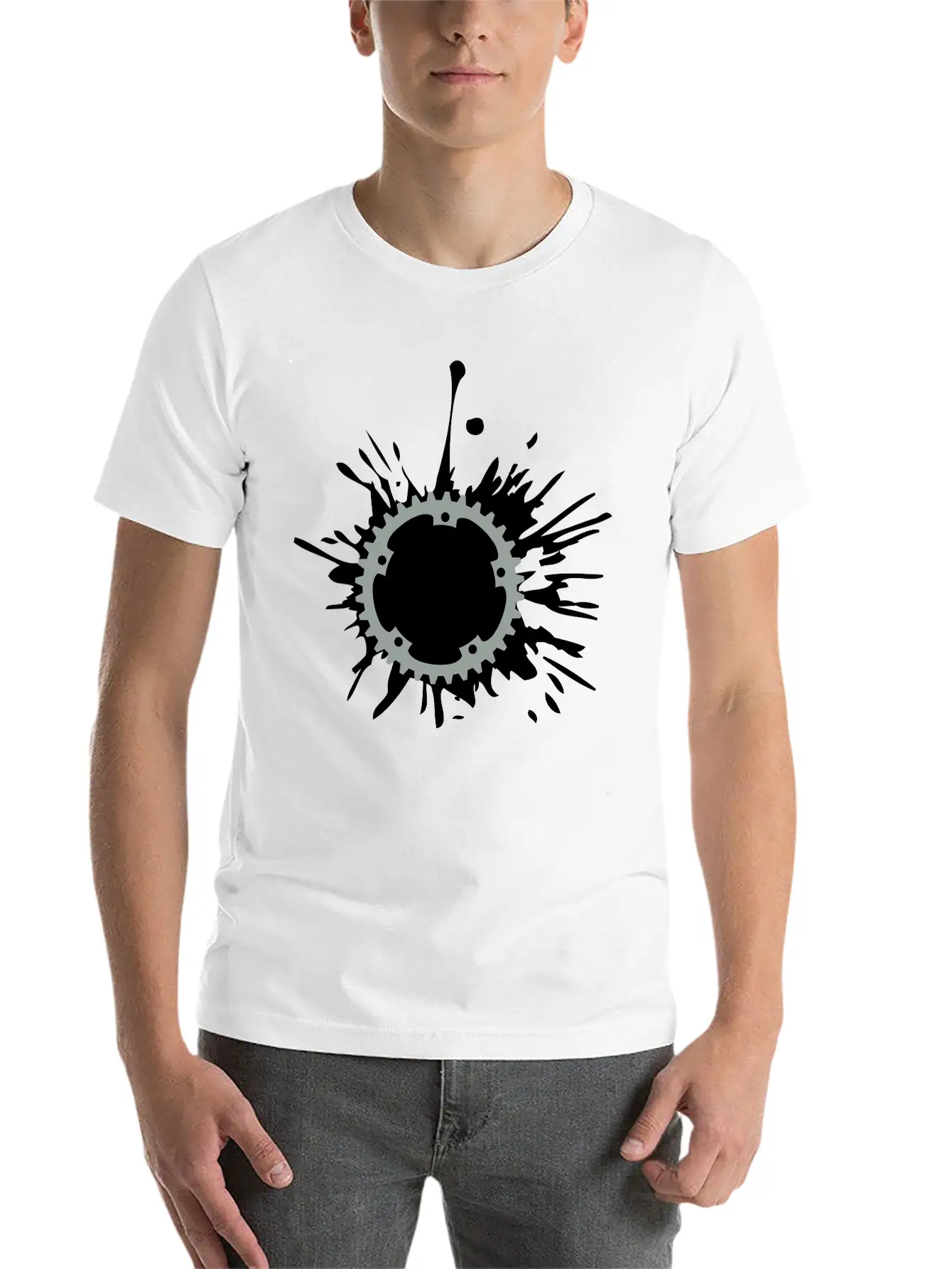Oil Blob Splatter Color Bicycle Gear Mechanical Me Stylish Everyday T-Shirt – Unisex Basic Cotton Tee