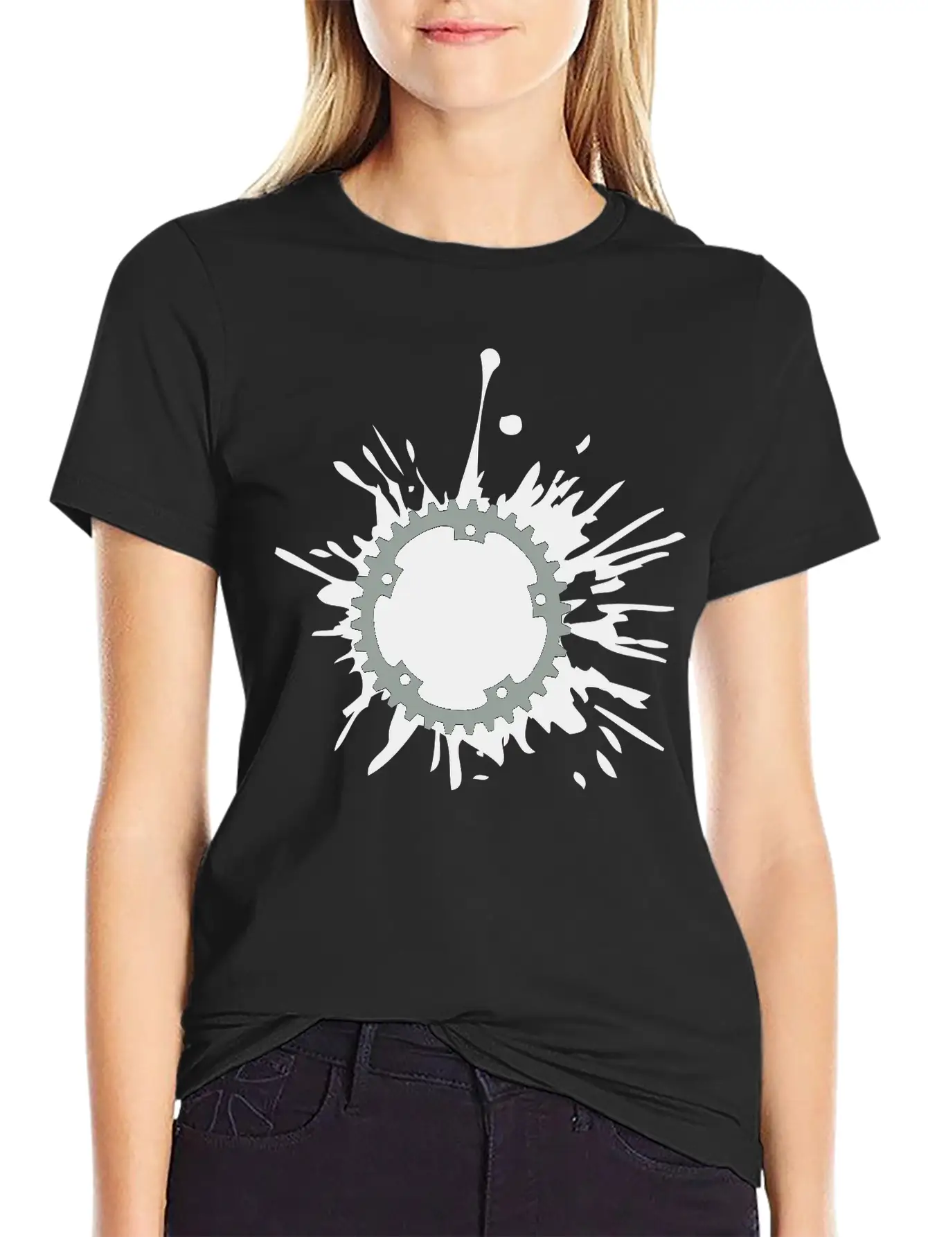 Oil Blob Splatter Color Bicycle Gear Mechanical Me Stylish Everyday T-Shirt – Unisex Basic Cotton Tee