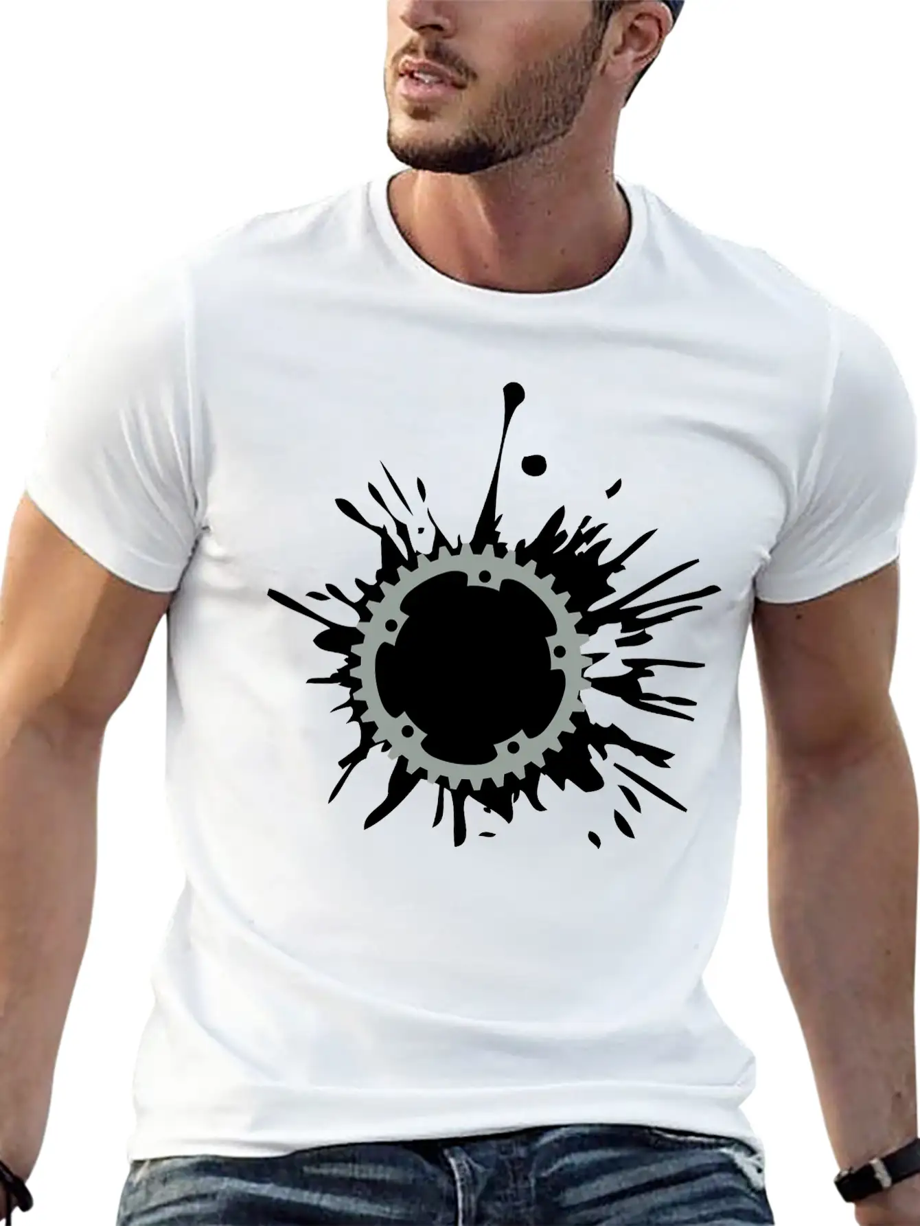 Oil Blob Splatter Color Bicycle Gear Mechanical Me Stylish Everyday T-Shirt – Unisex Basic Cotton Tee