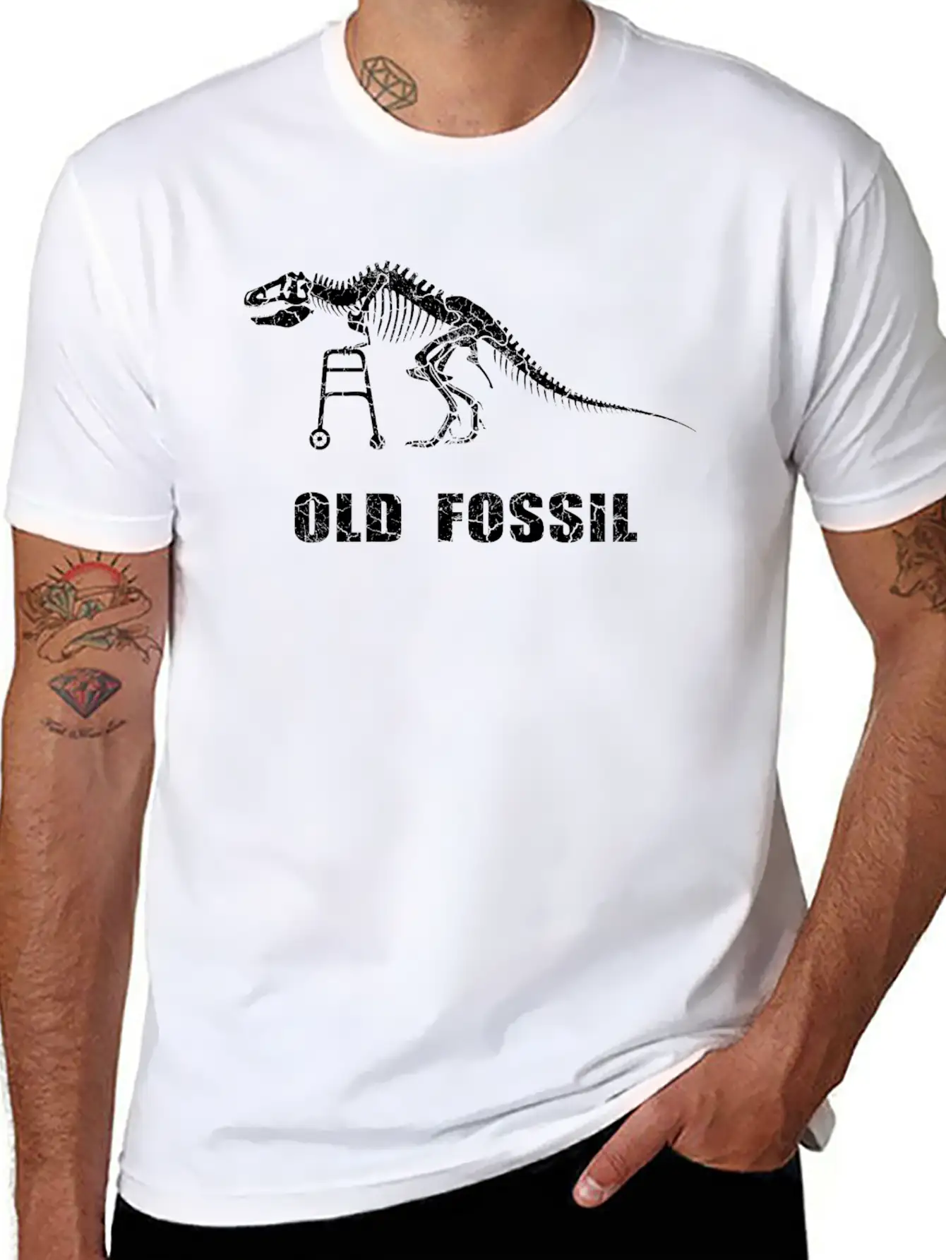 Old Fossil (white) Stylish Everyday T-Shirt – Unisex Basic Cotton Tee