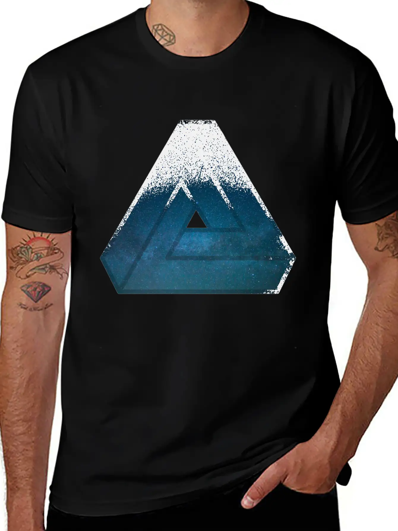 Optical Illusion Illusion Galaxy Triangle Stylish Everyday T-Shirt – Unisex Basic Cotton Tee