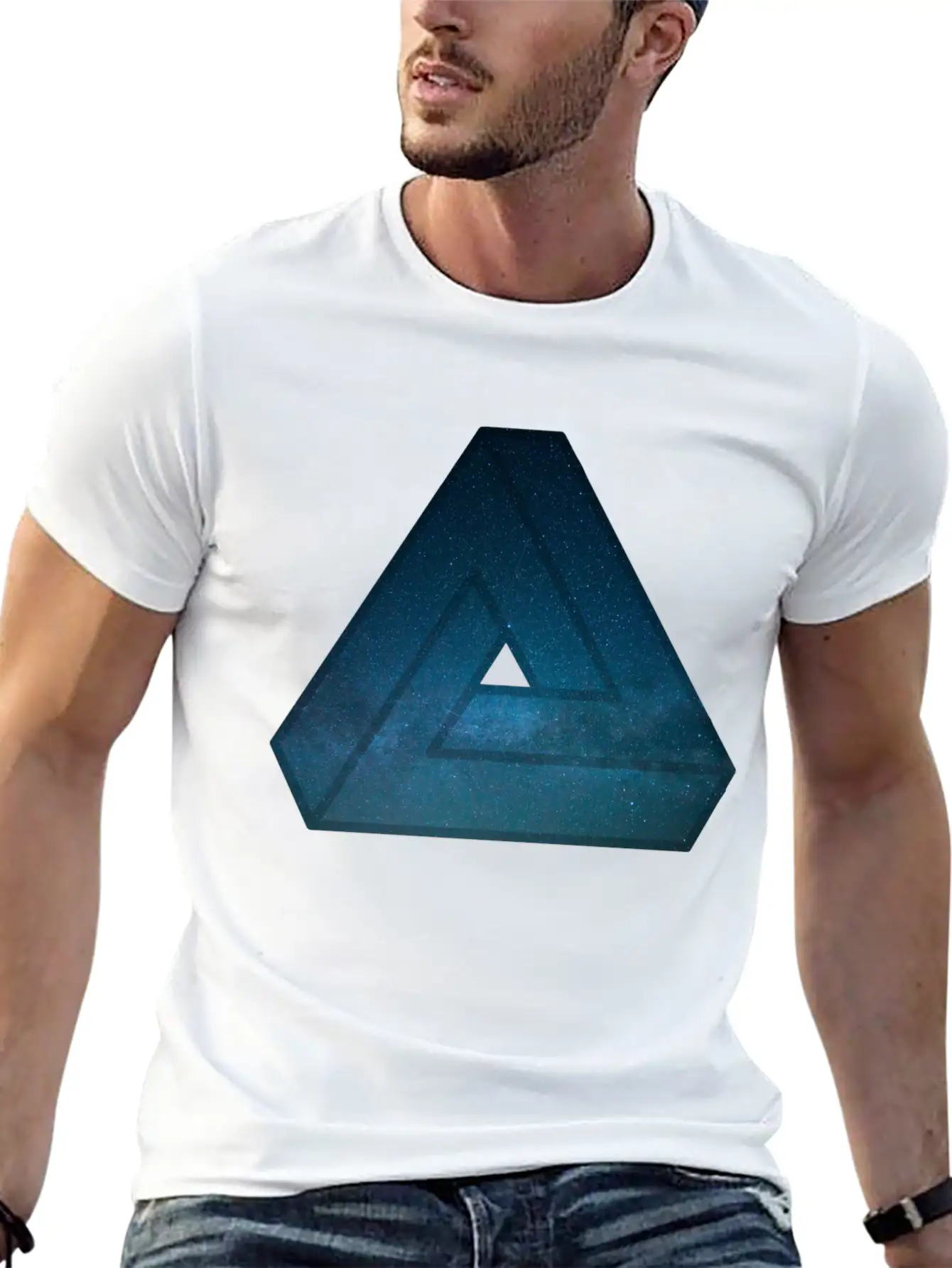 Optical Illusion Illusion Galaxy Triangle Stylish Everyday T-Shirt – Unisex Basic Cotton Tee