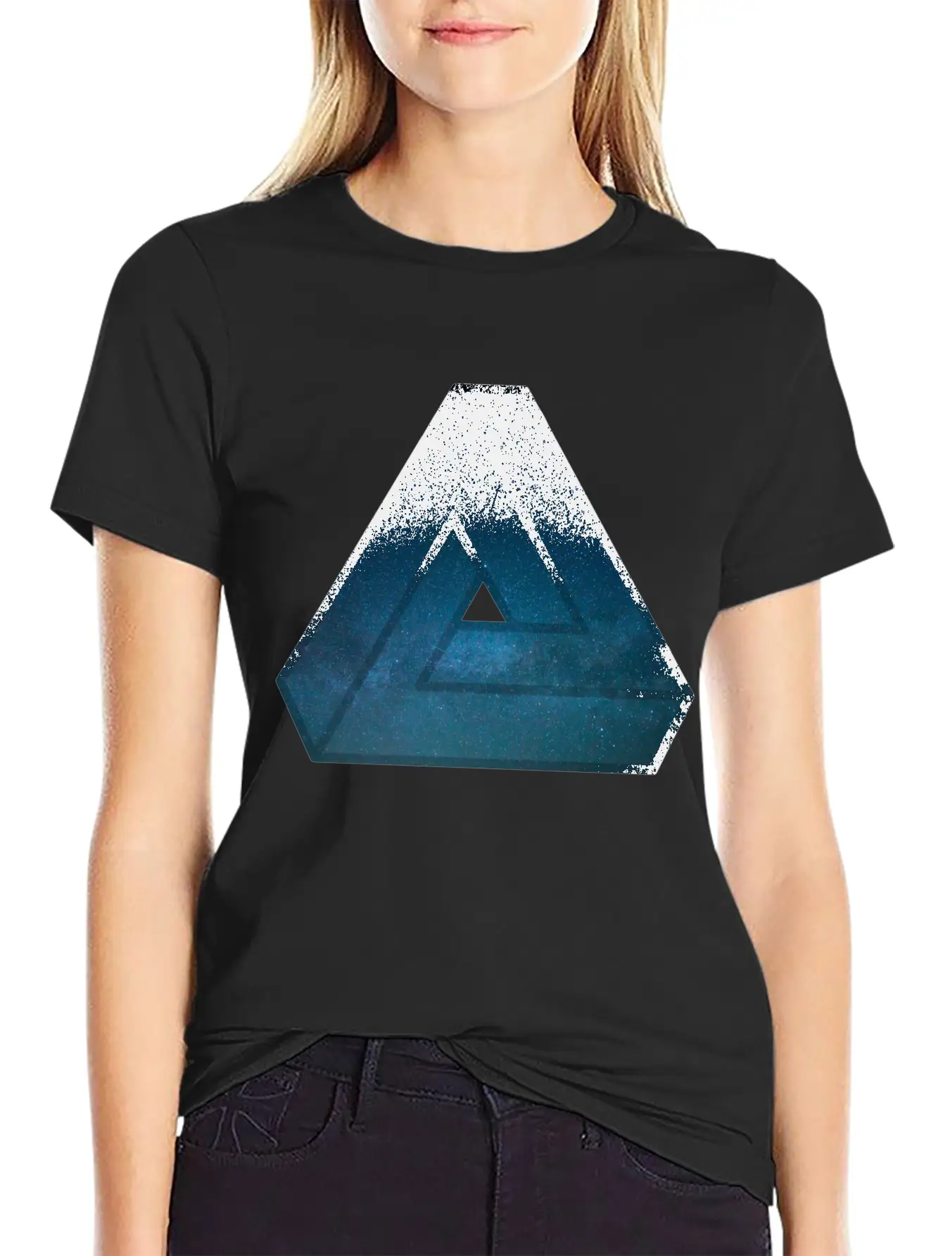 Optical Illusion Illusion Galaxy Triangle Stylish Everyday T-Shirt – Unisex Basic Cotton Tee