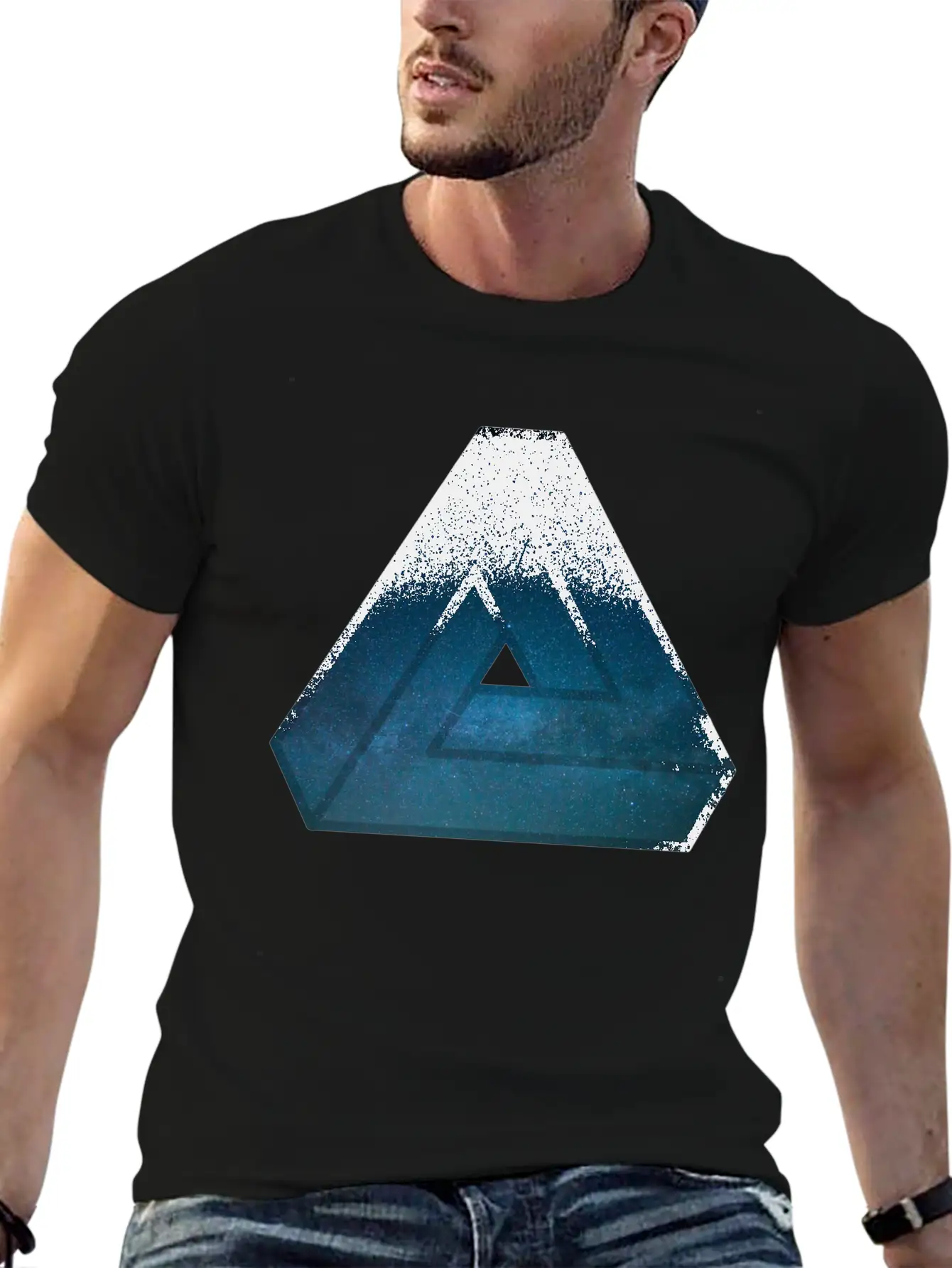 Optical Illusion Illusion Galaxy Triangle Stylish Everyday T-Shirt – Unisex Basic Cotton Tee