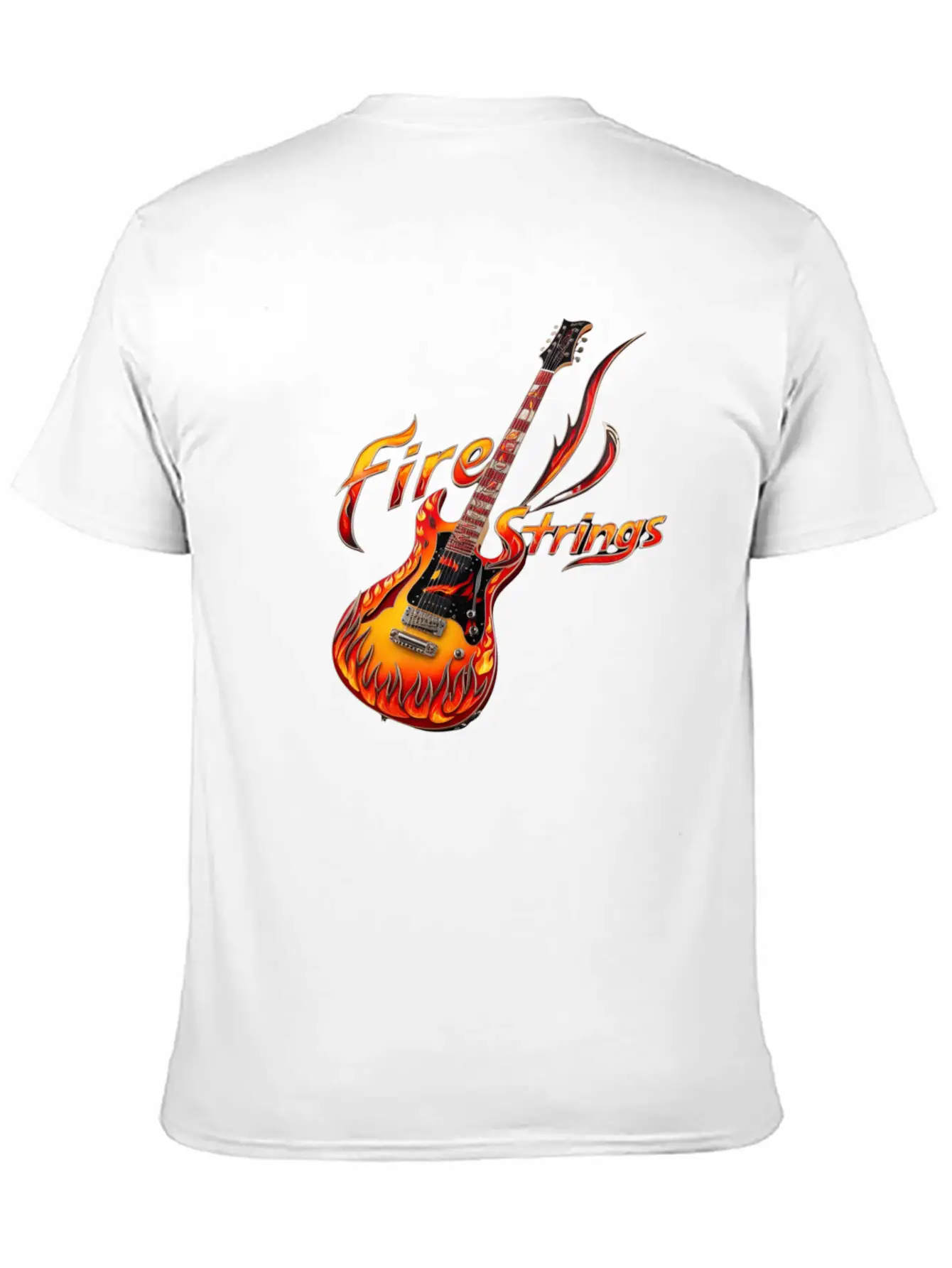 Ornately Decorated Guitar Fire Fire String Line Stylish Everyday T-Shirt – Unisex Basic Cotton Tee
